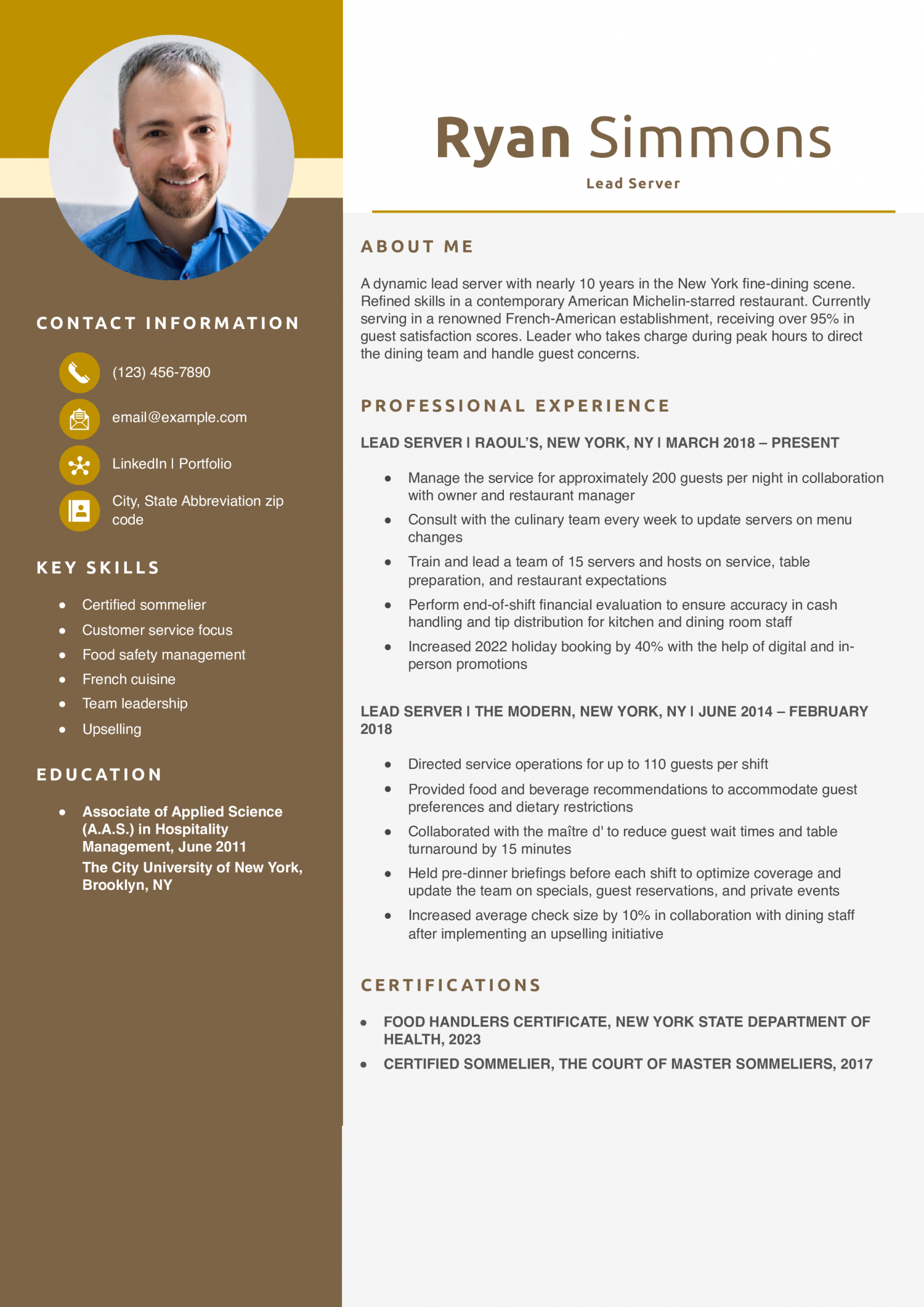 Lead Server Resume Example