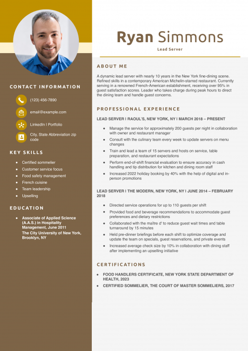 Lead Server Resume Example