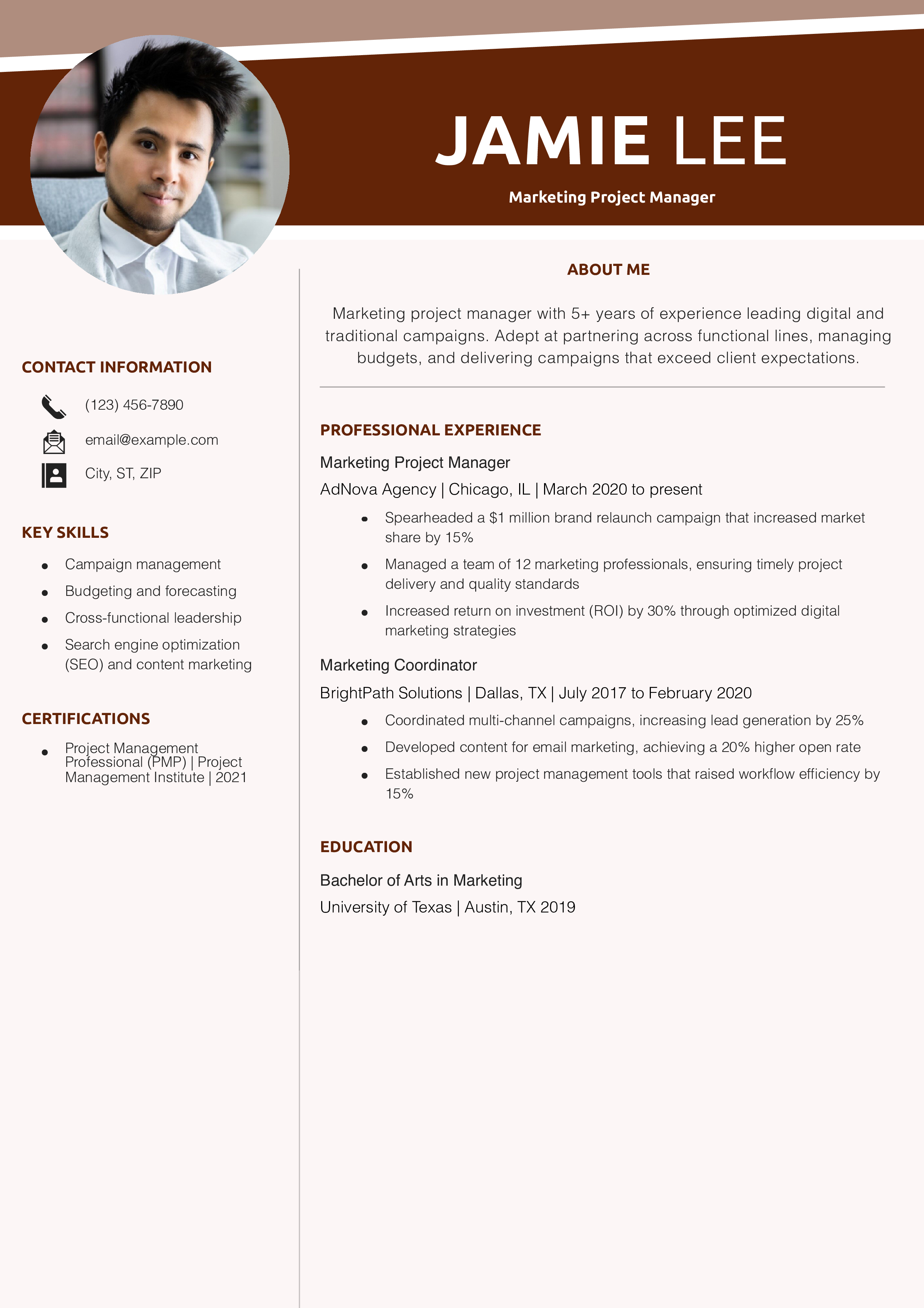 Marketing Project Manager Hybrid Sample Resume Example