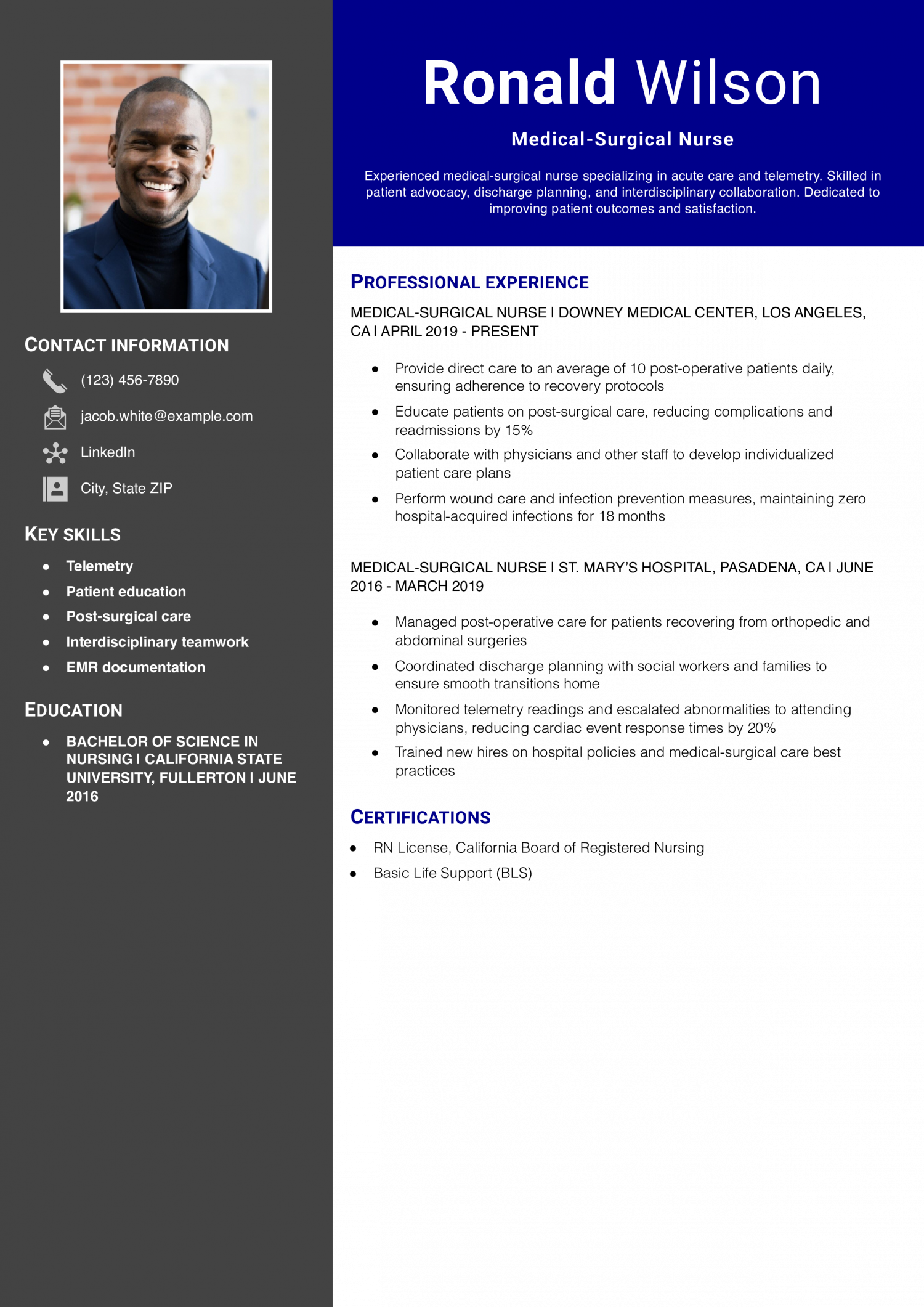 Medical-Surgical Registered Nurse Resume Example