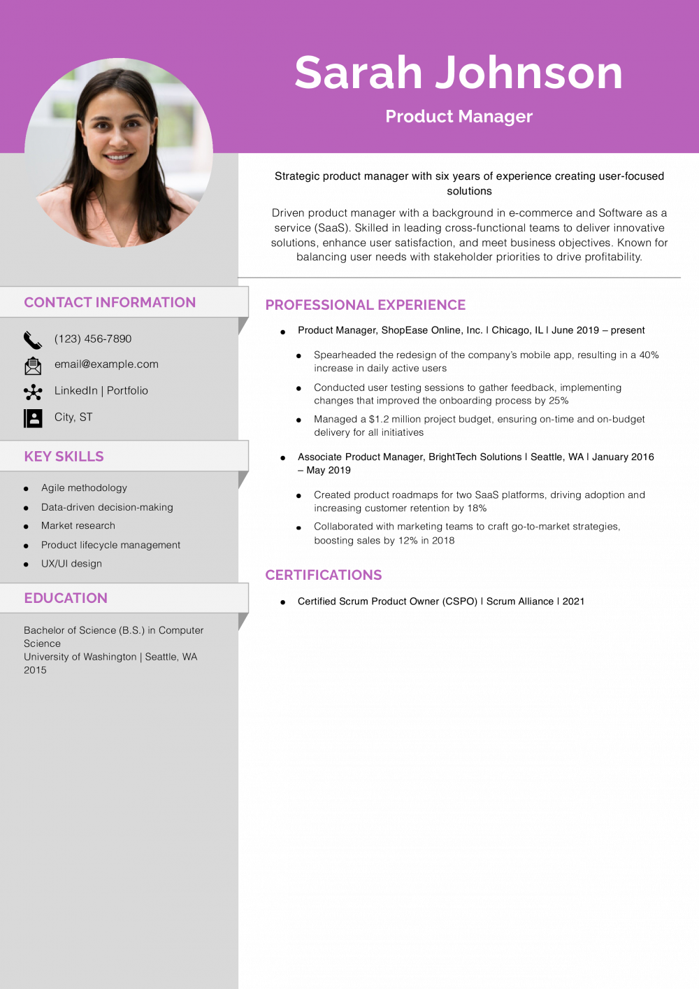 Mid-Career Product Manager Resume Example