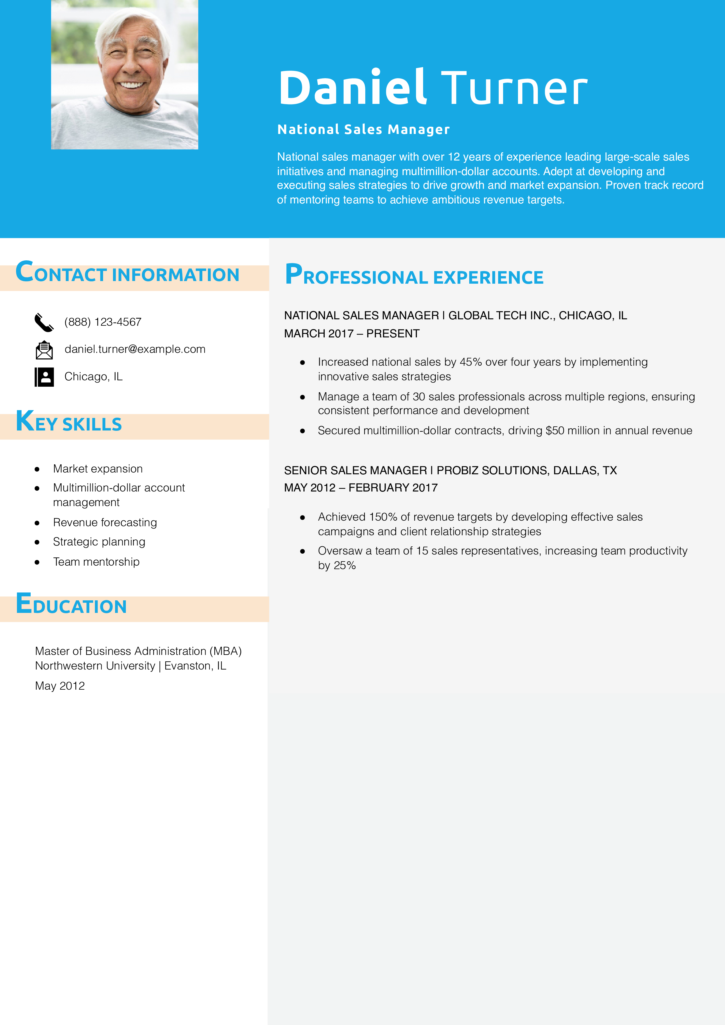 National Sales Manager Resume Example