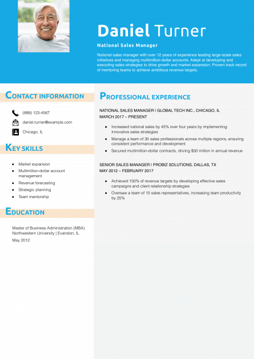 National Sales Manager Resume Example