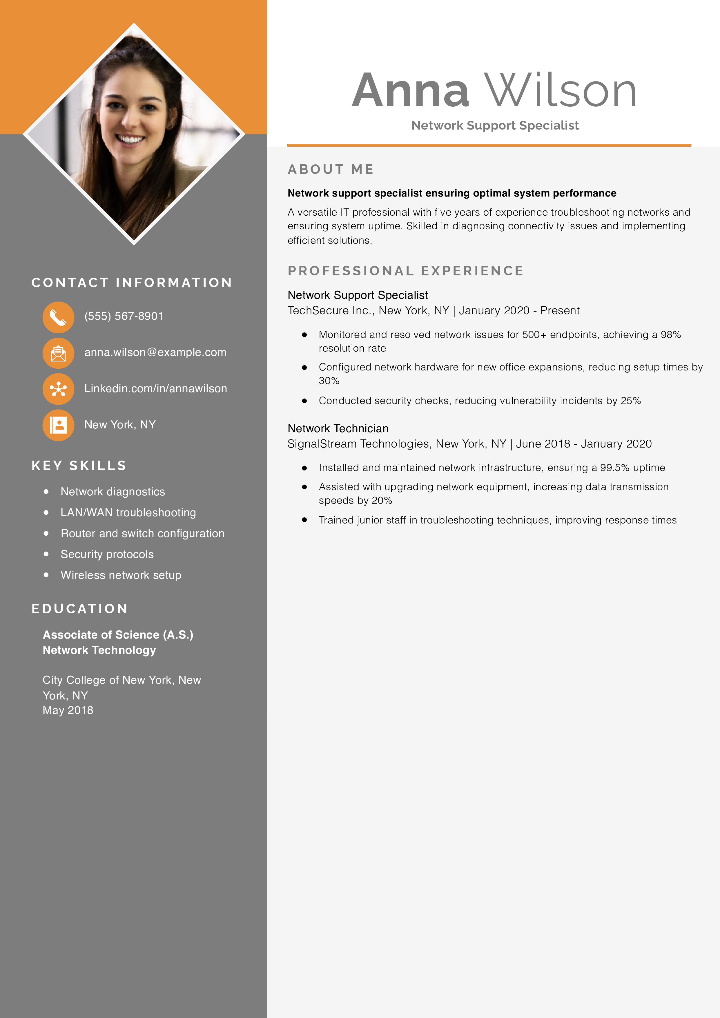 Network Support Specialist Resume Example