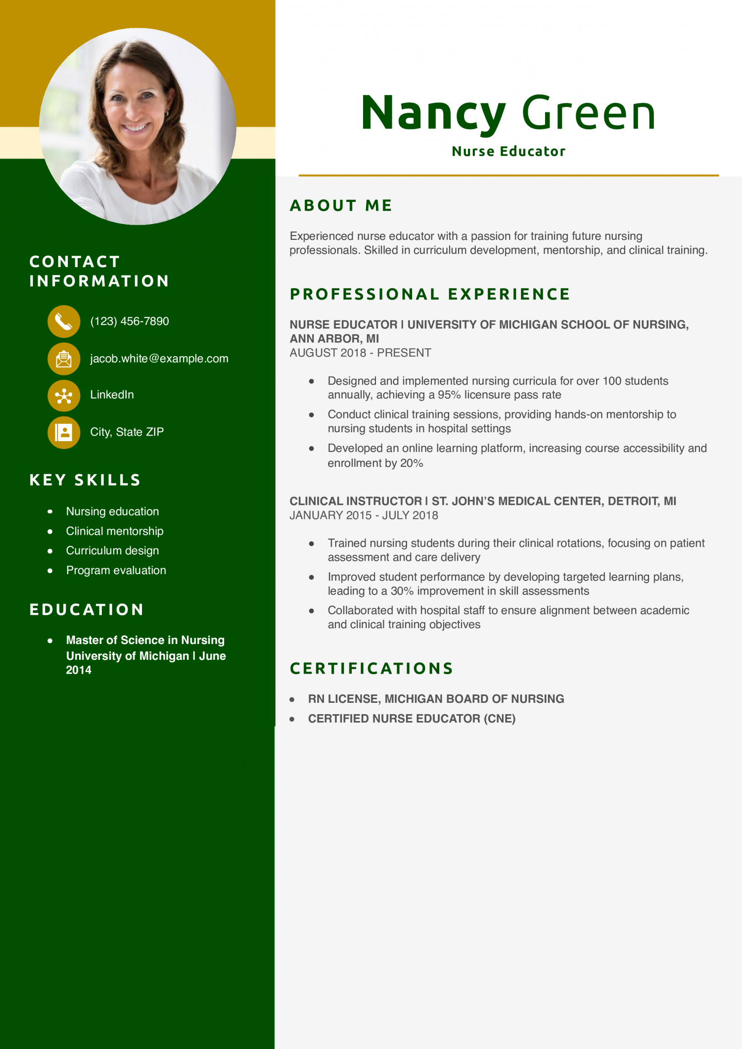 Nurse Educator Resume Example