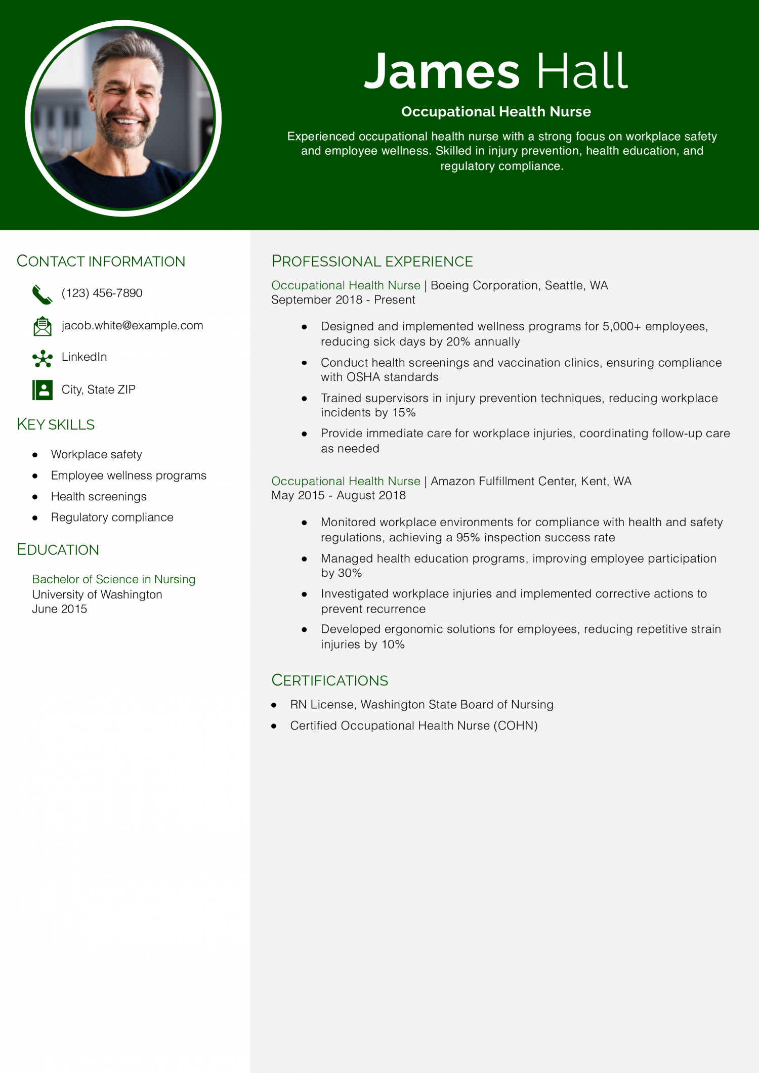 Occupational Health Nurse Resume Example
