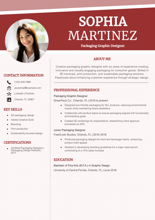 Packaging Graphic Designer Resume Example