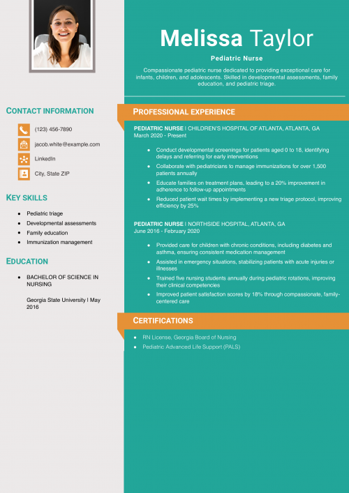 Pediatric Registered Nurse Resume Example
