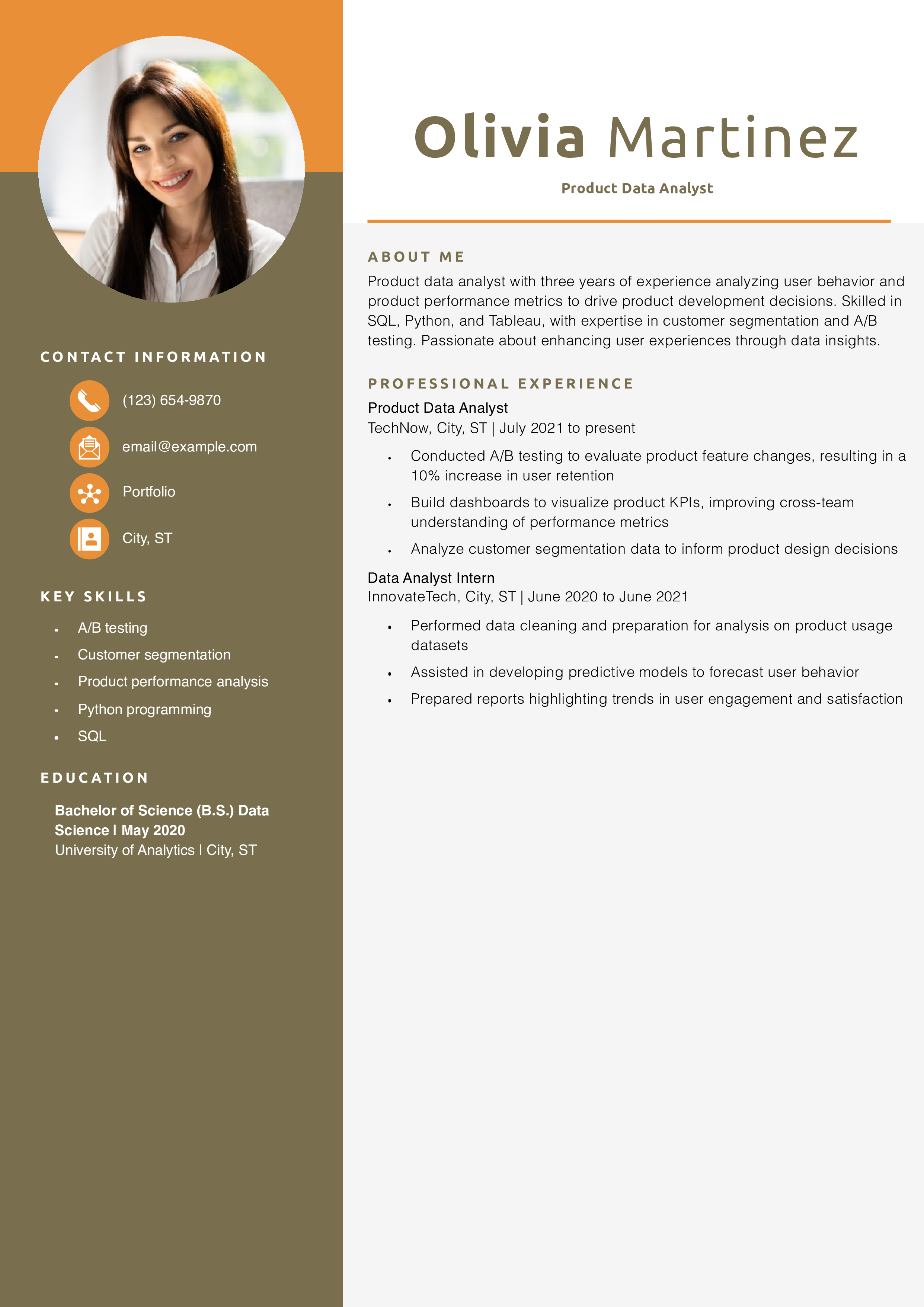Product Data Analyst Resume Example
