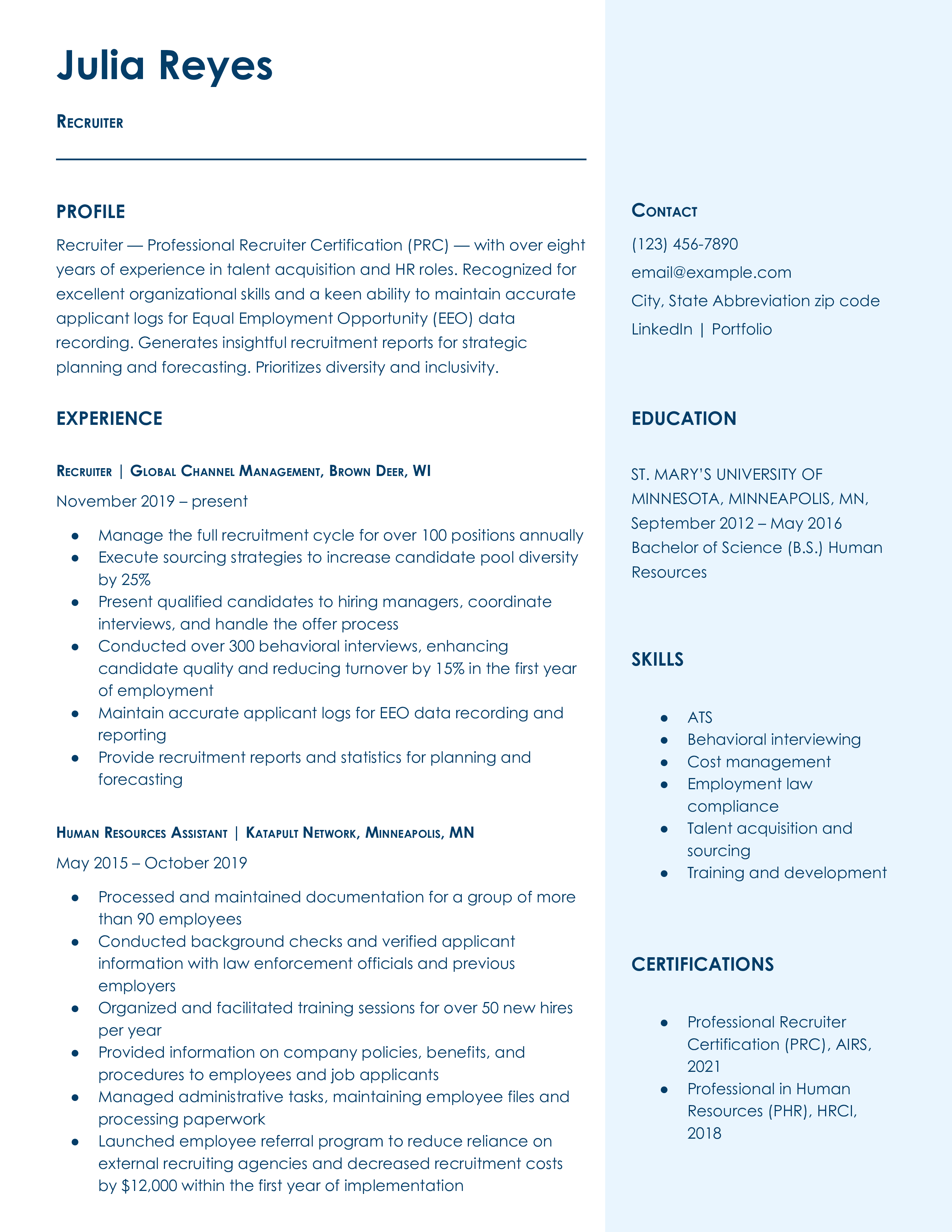 Recruiter Resume Templates and Examples