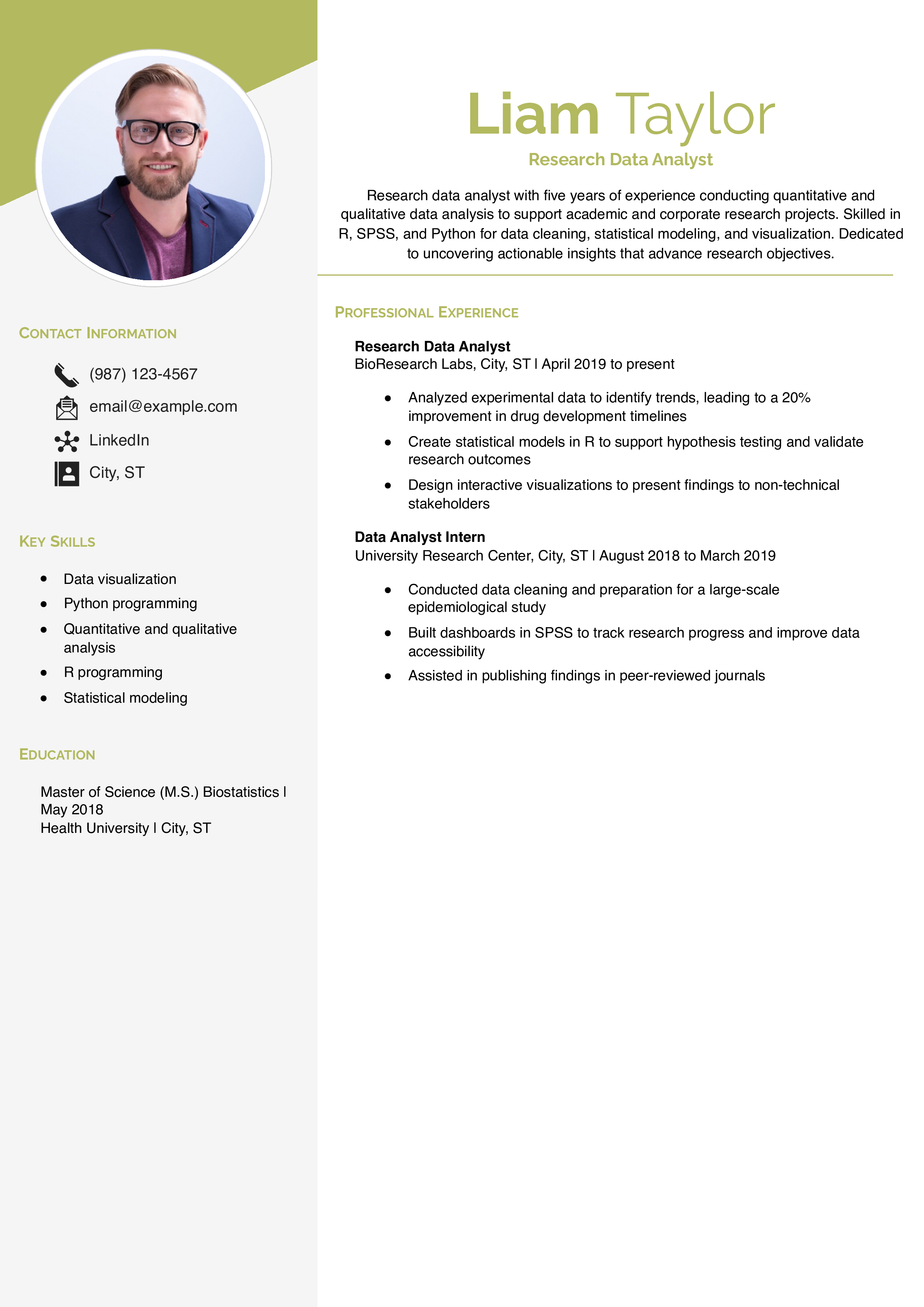 Research Data Analyst Resume Example