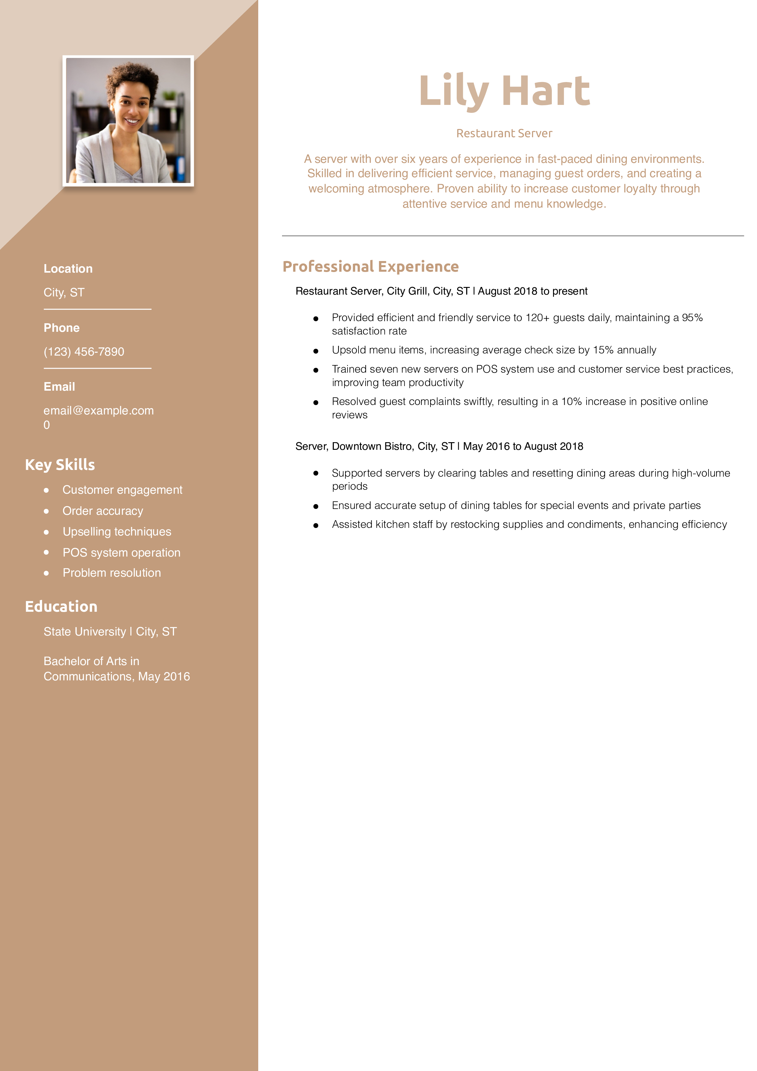 Server Resume Examples and Templates