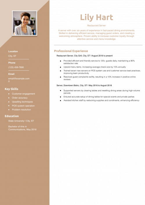 Restaurant Server Resume Example