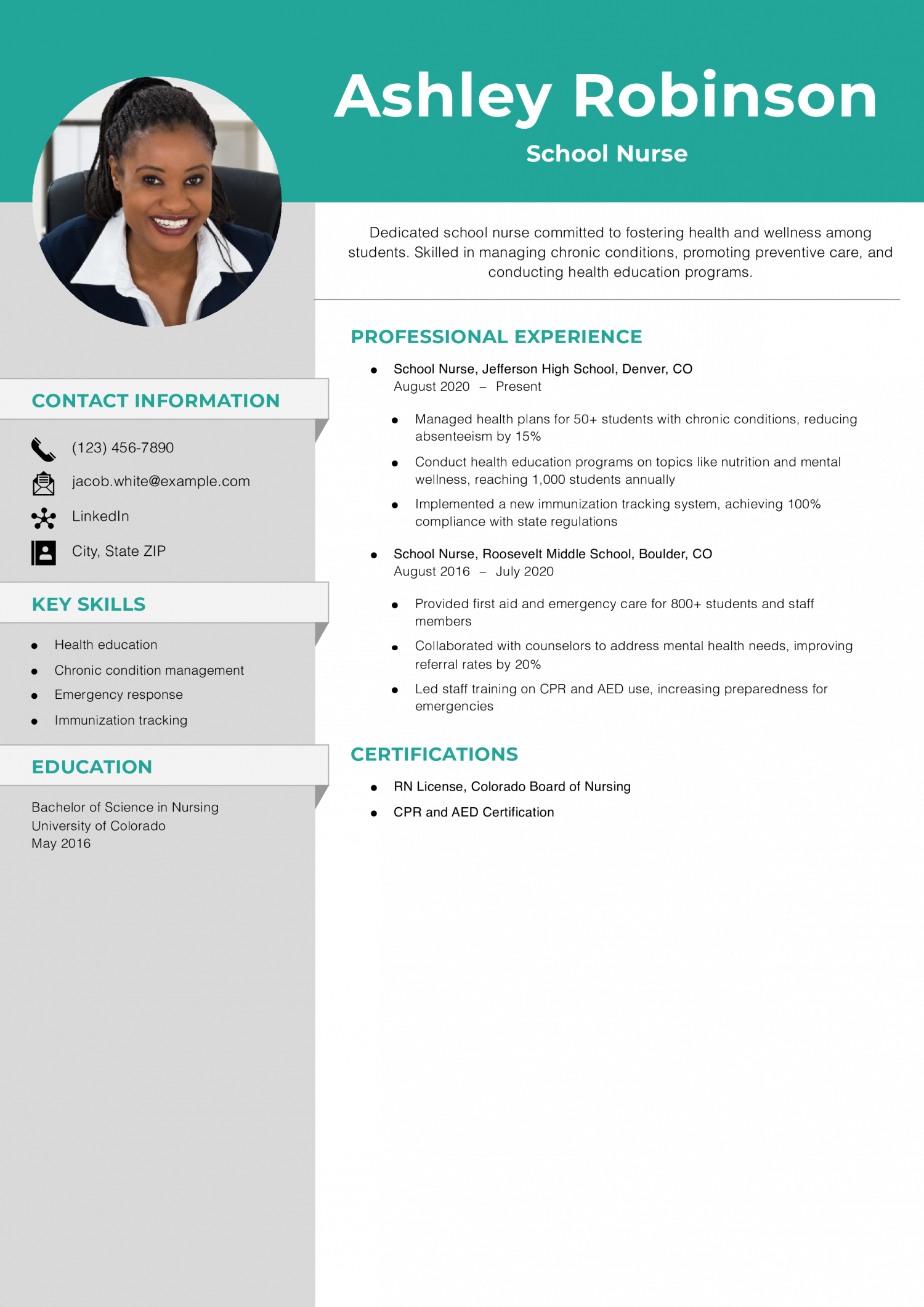 School Nurse Resume Example
