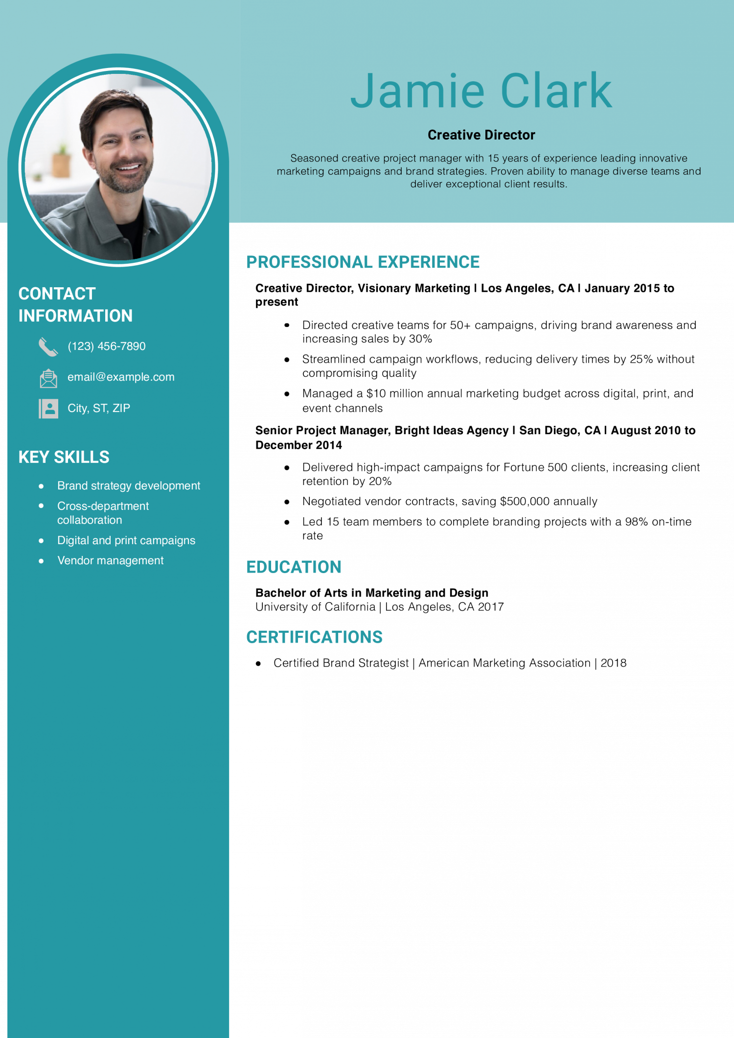Senior Creative Project Manager Resume Example