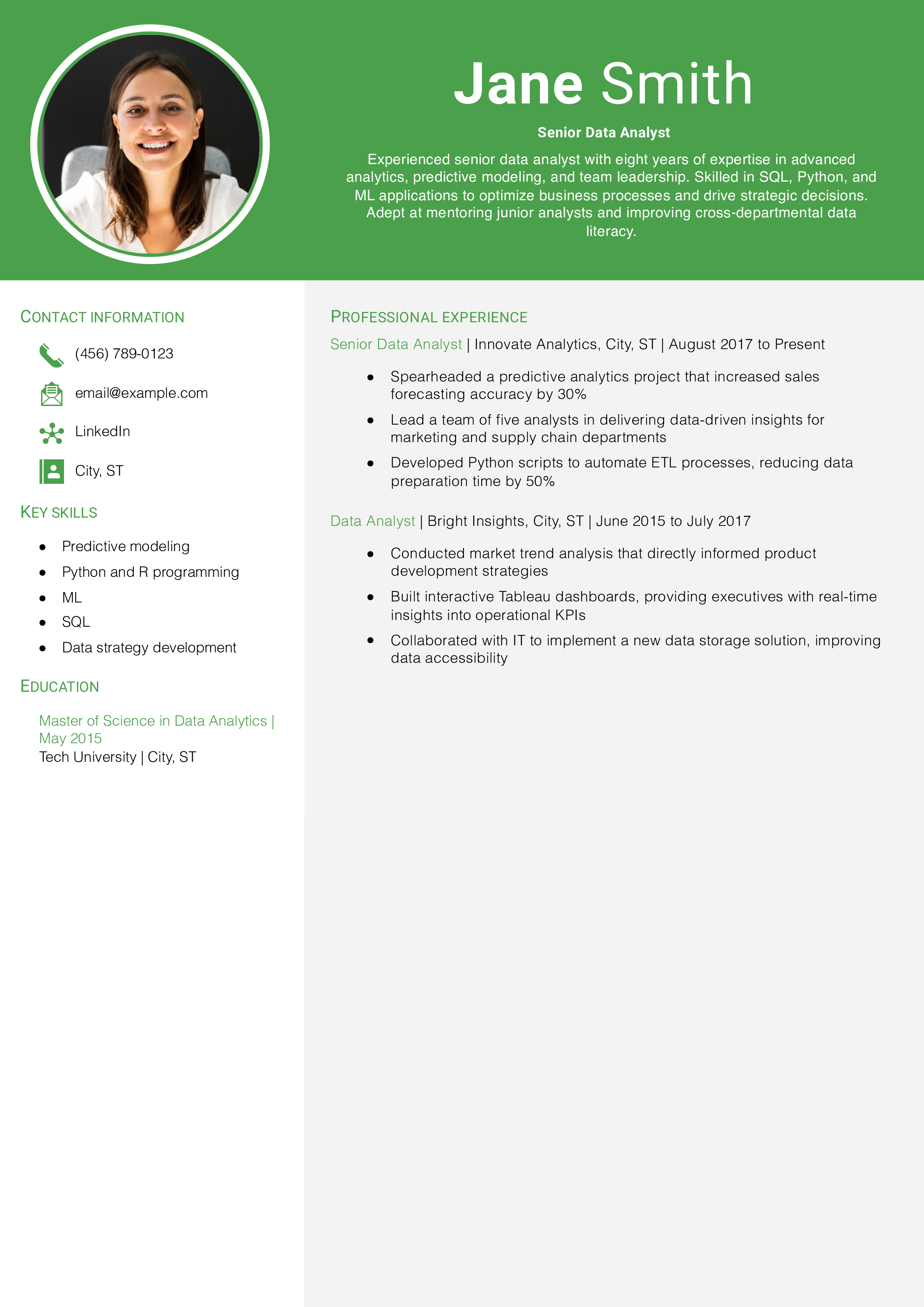 Senior Data Analyst Resume Example