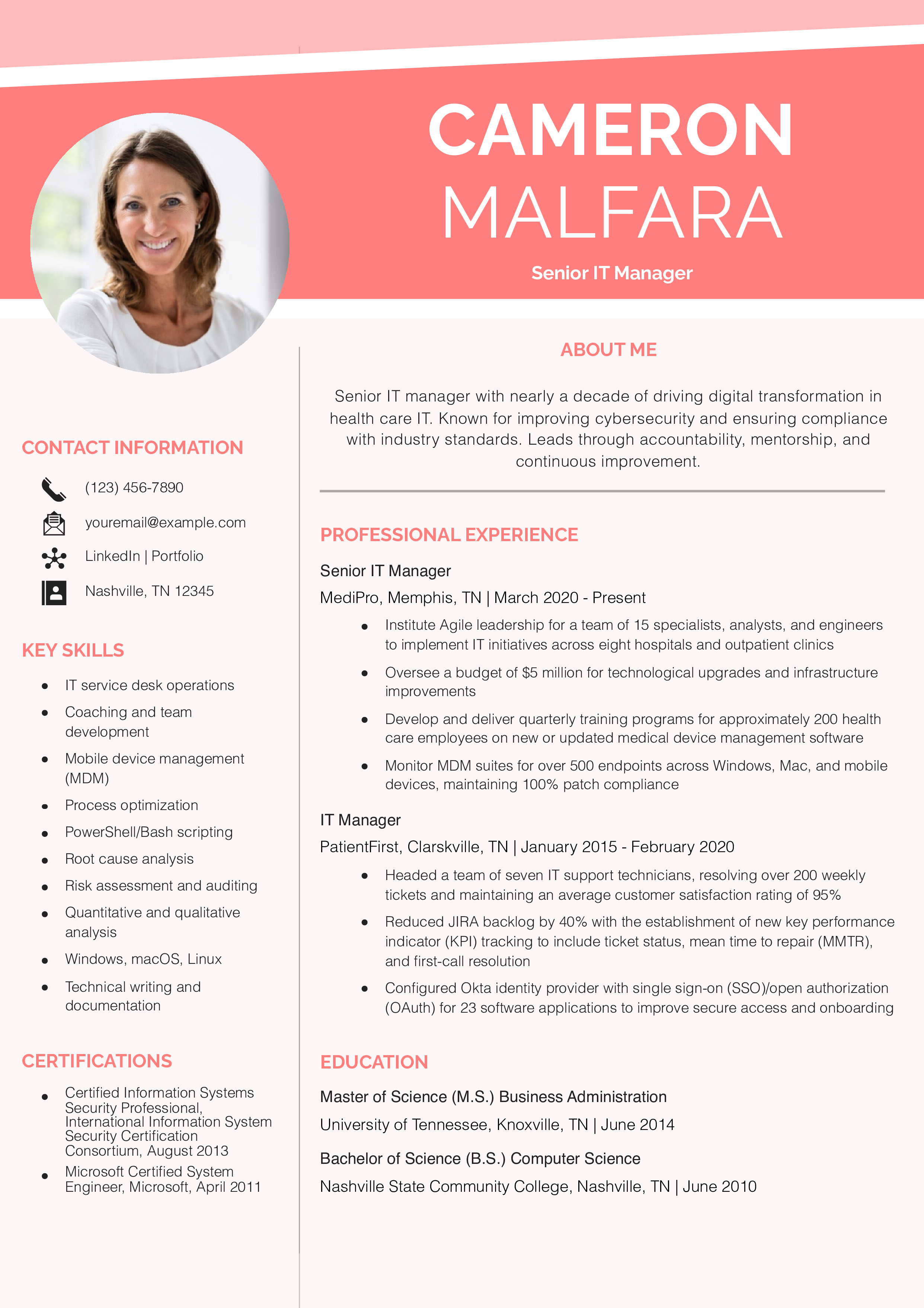 Senior-Level Information Technology Resume Example