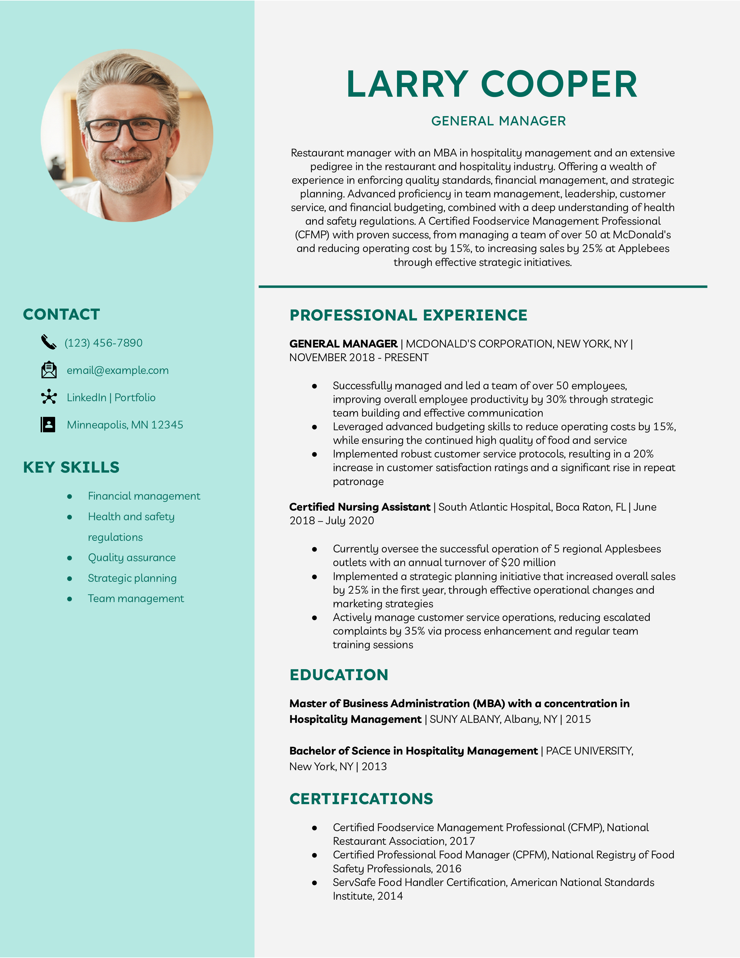 Senior Level Restaurant Manager_Resume Example