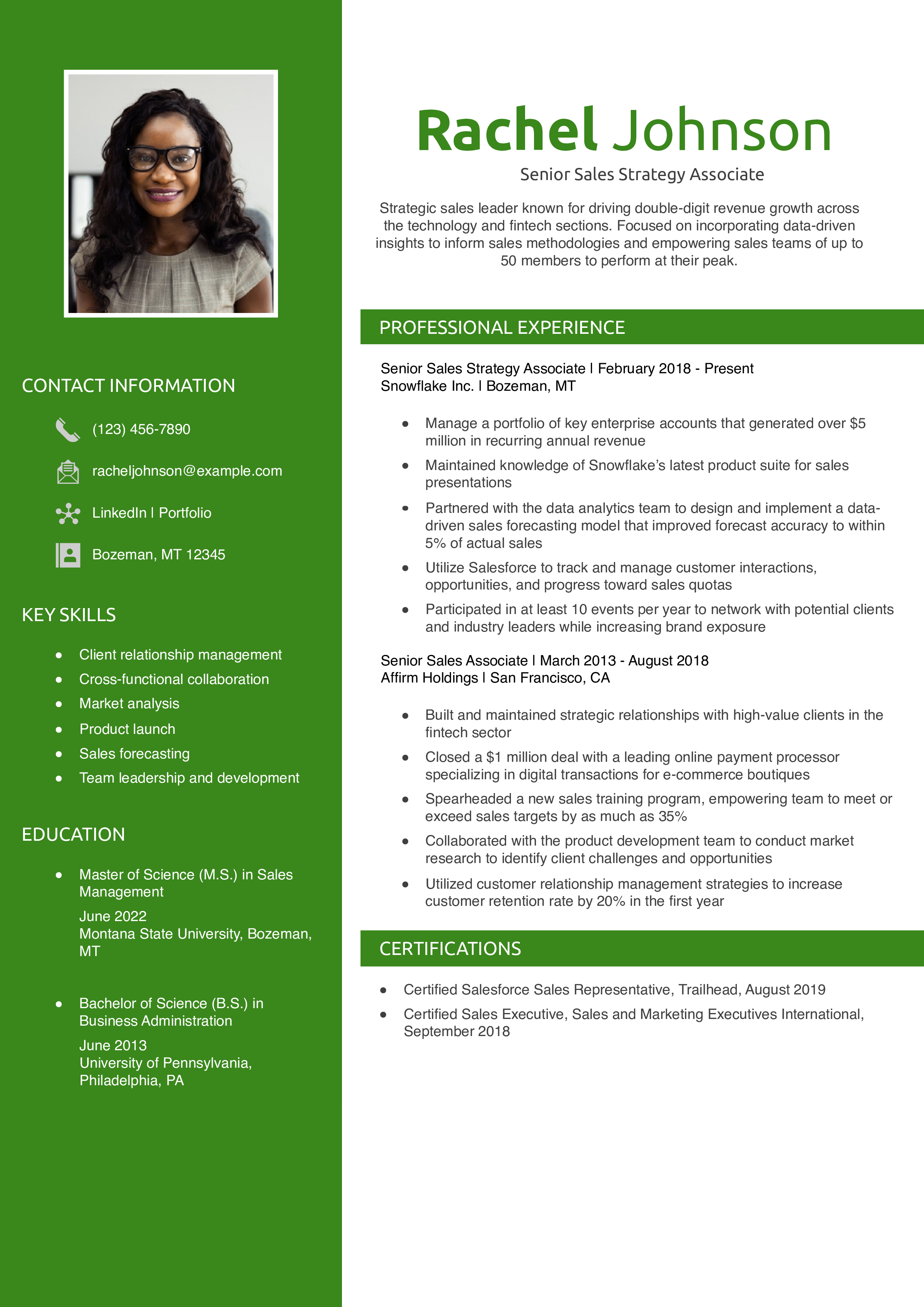 Senior-Level Sales Resume Example