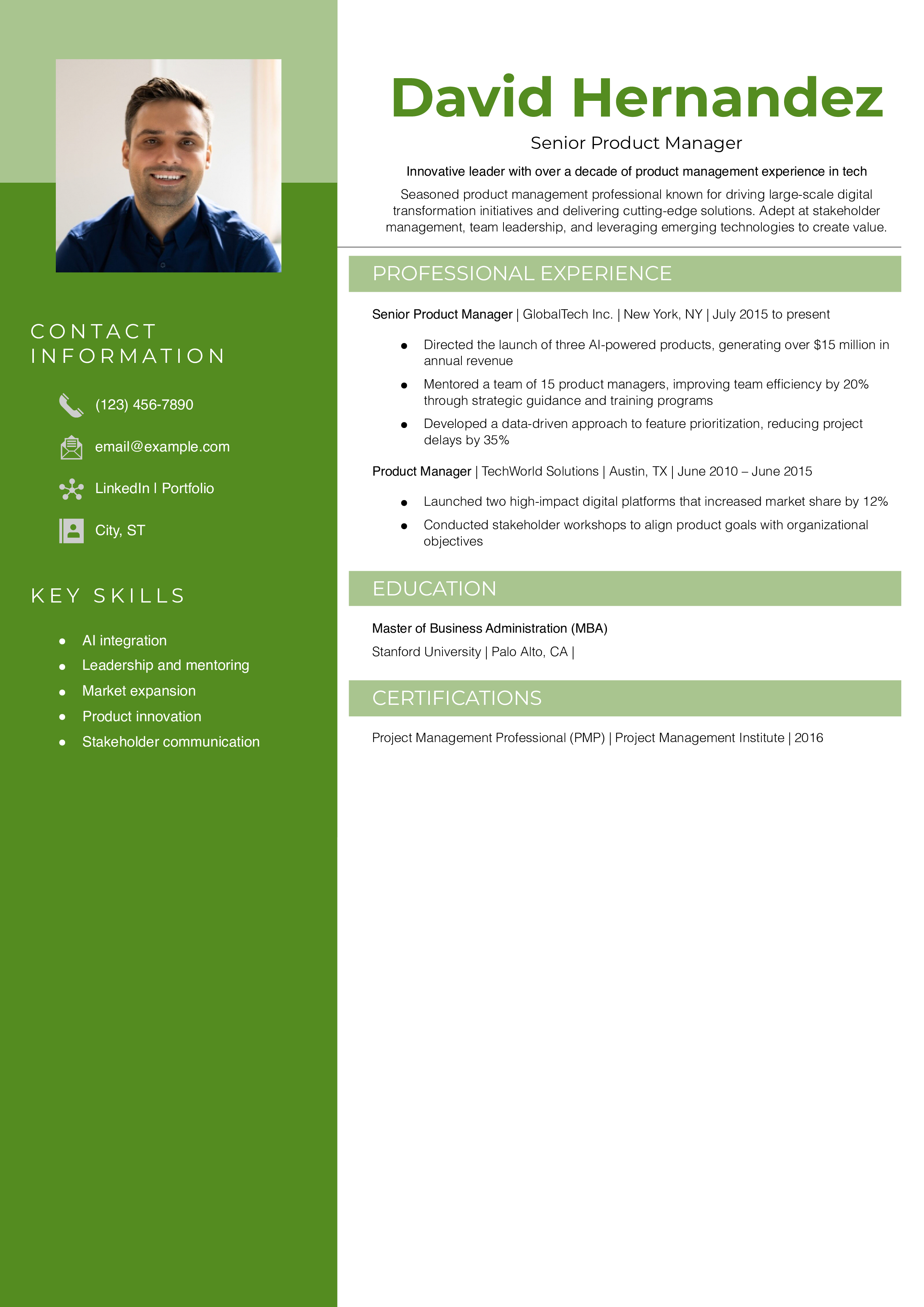 Senior Product Manager Resume Example