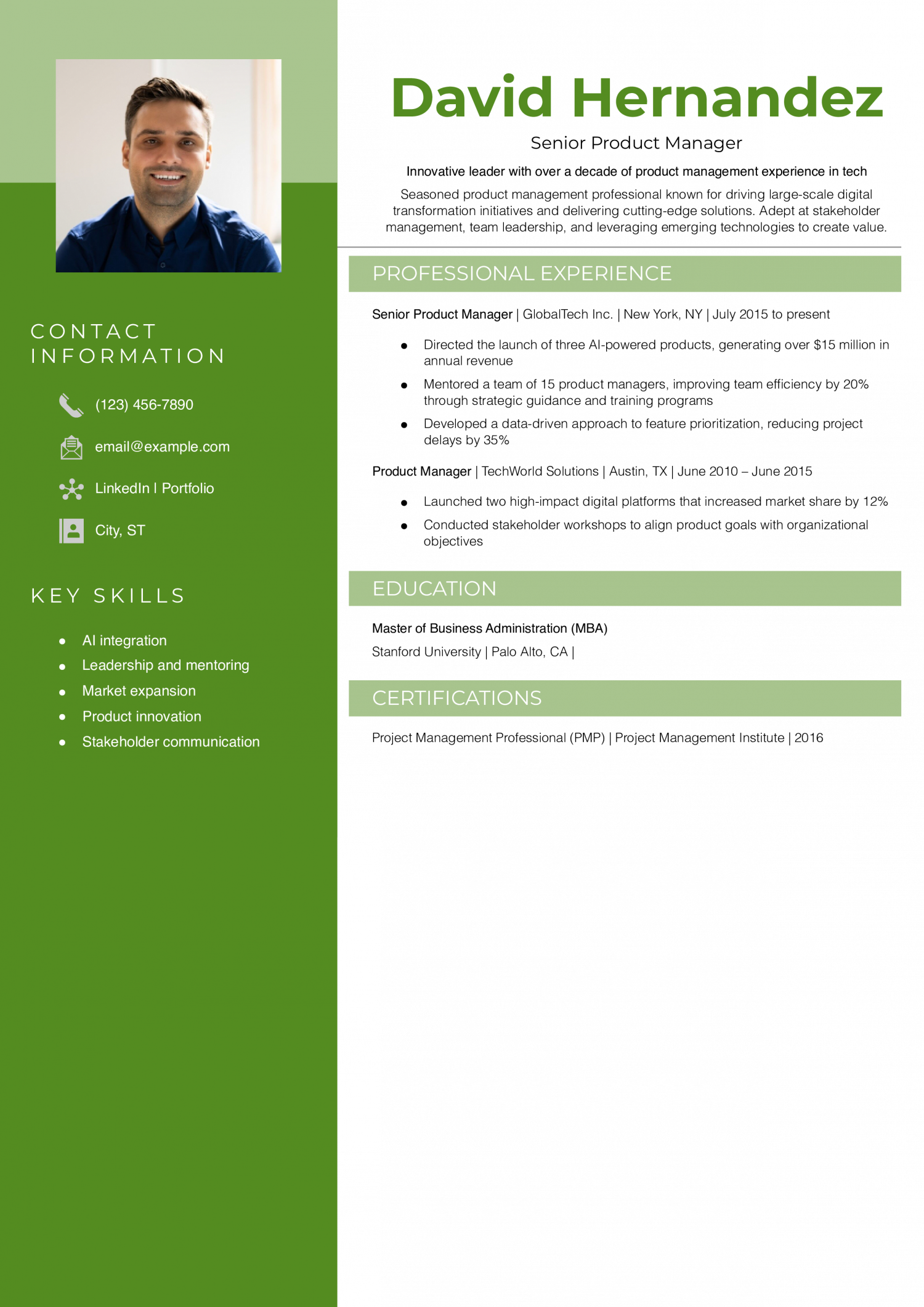 Senior Product Manager Resume Example
