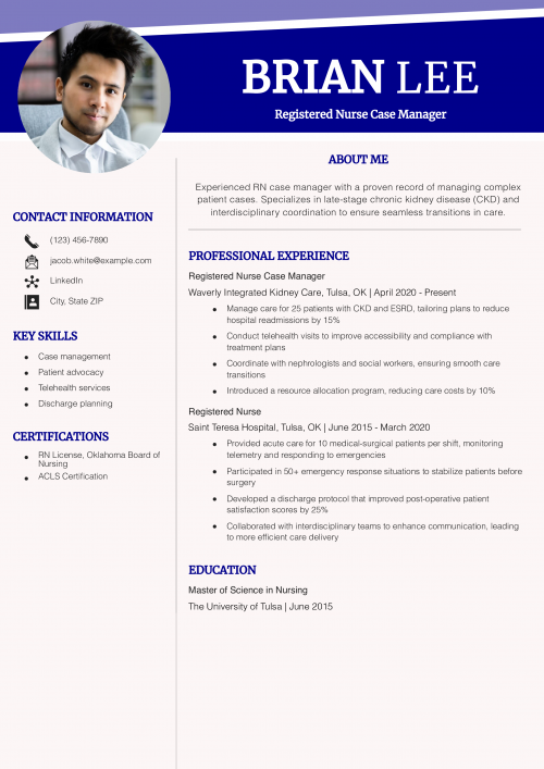 Senior Registered Nurse Case Manager Resume Example