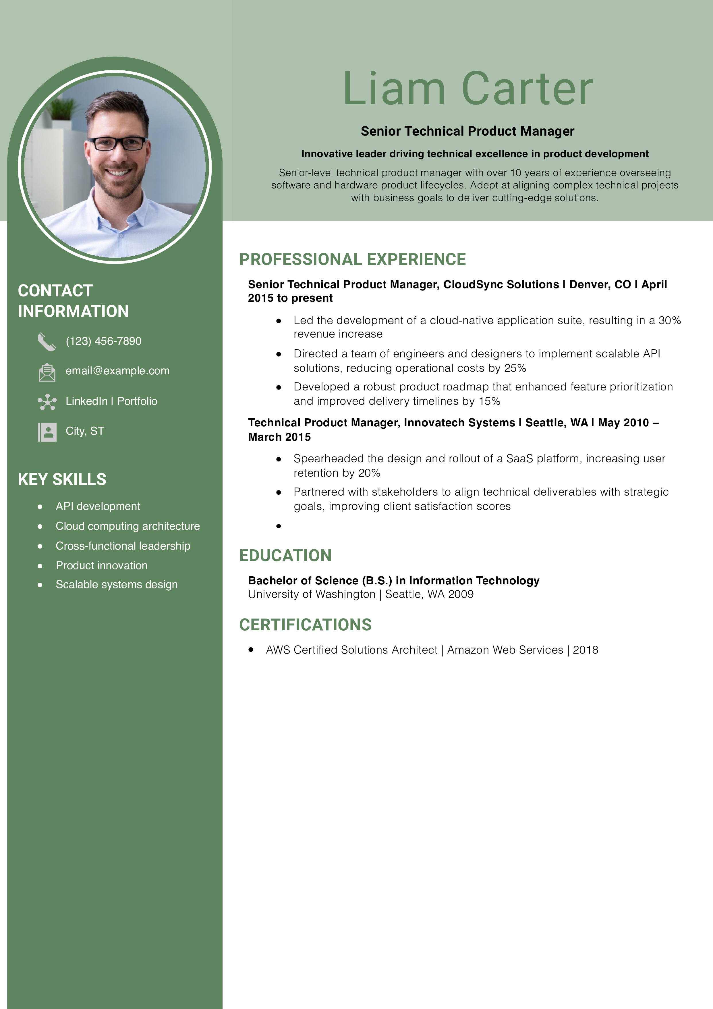 Senior Technical Product Manager Resume Example