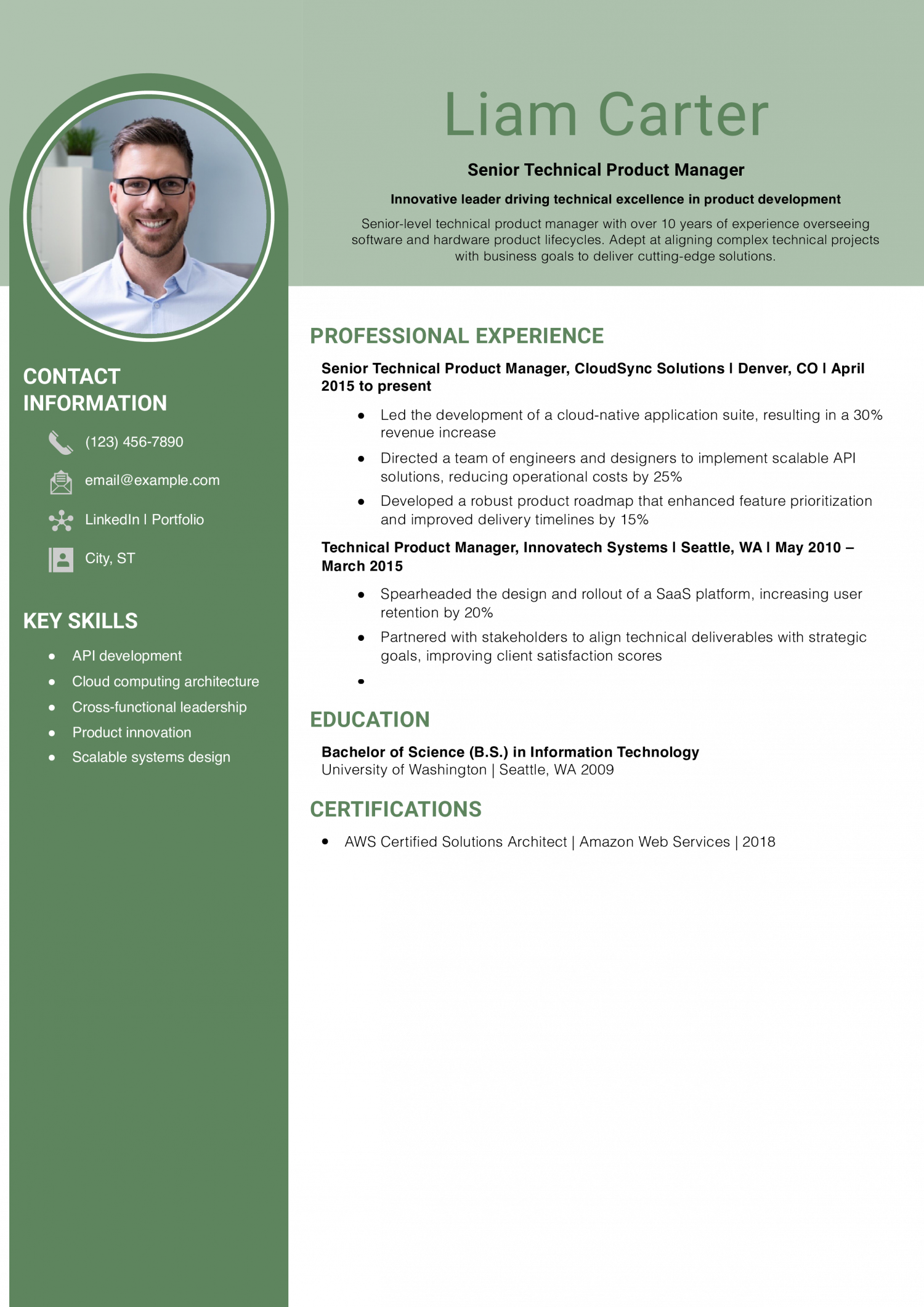 Senior Technical Product Manager Resume Example