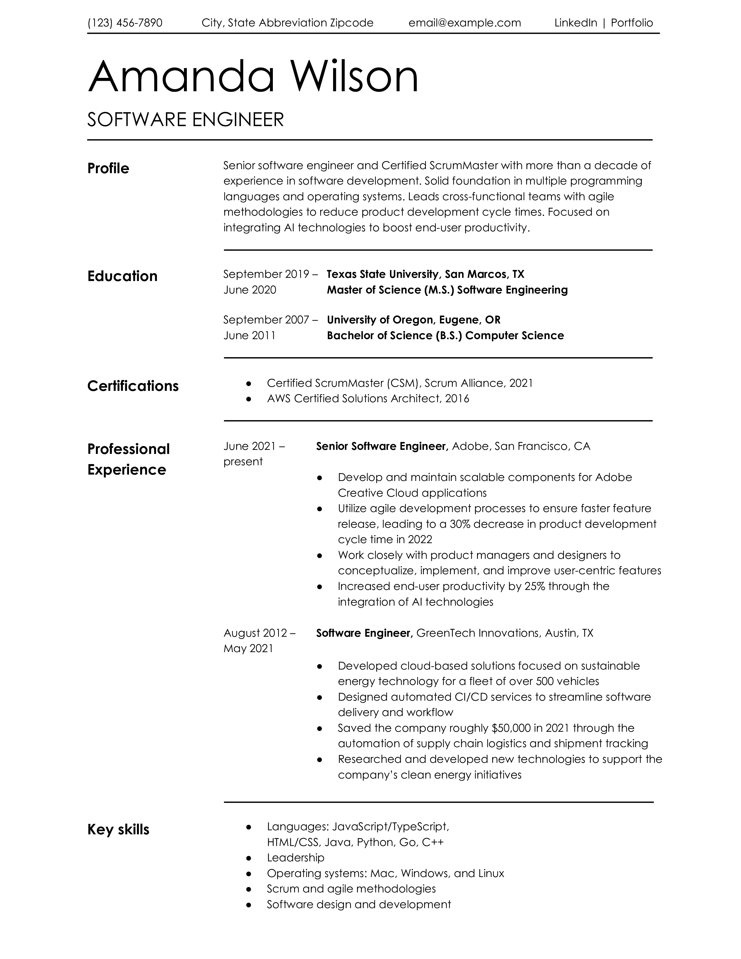 Software Engineer Resume Templates and Examples_Senior-level