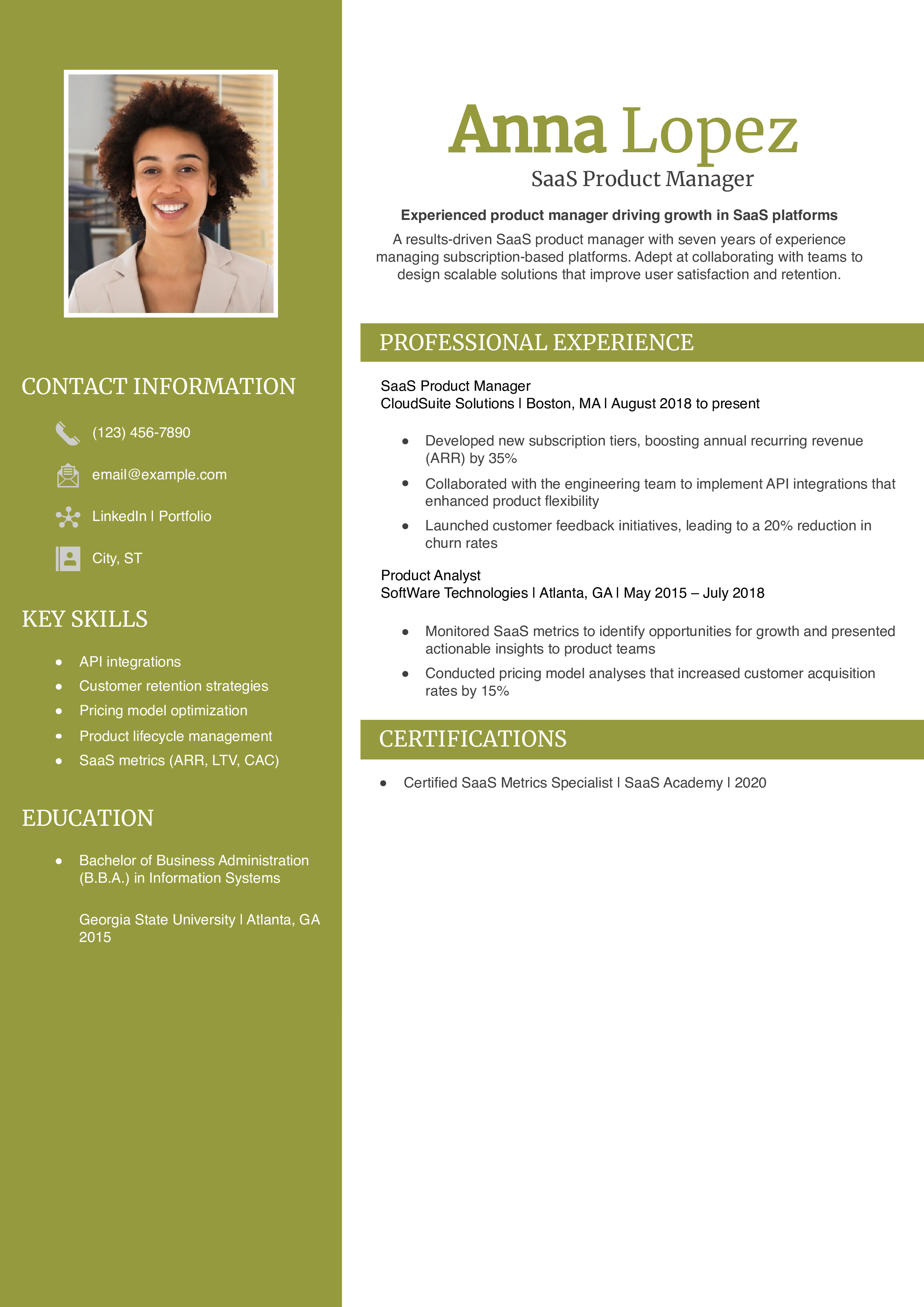 Software as a Service Product Manager Resume Example