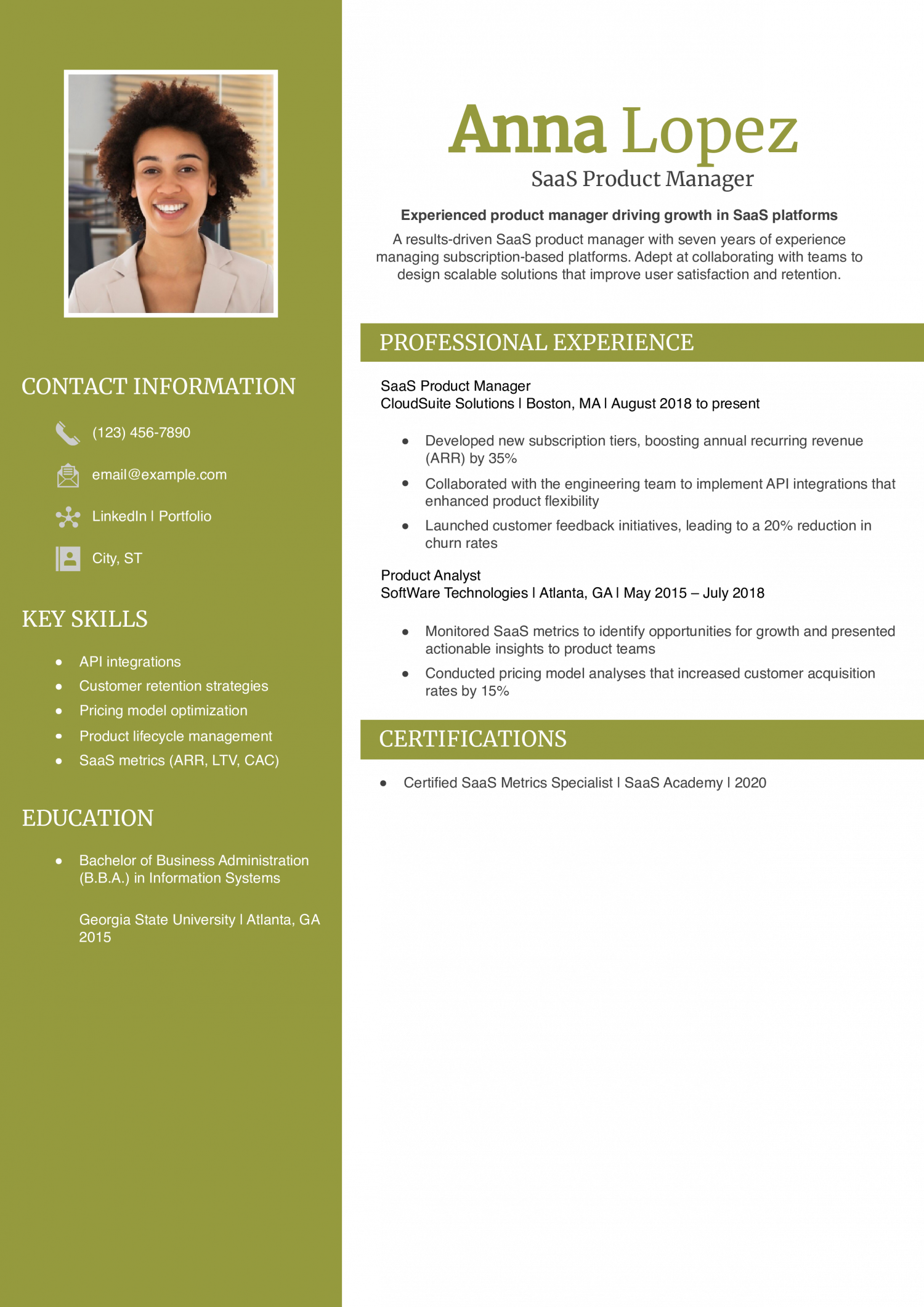 Software as a Service Product Manager Resume Example