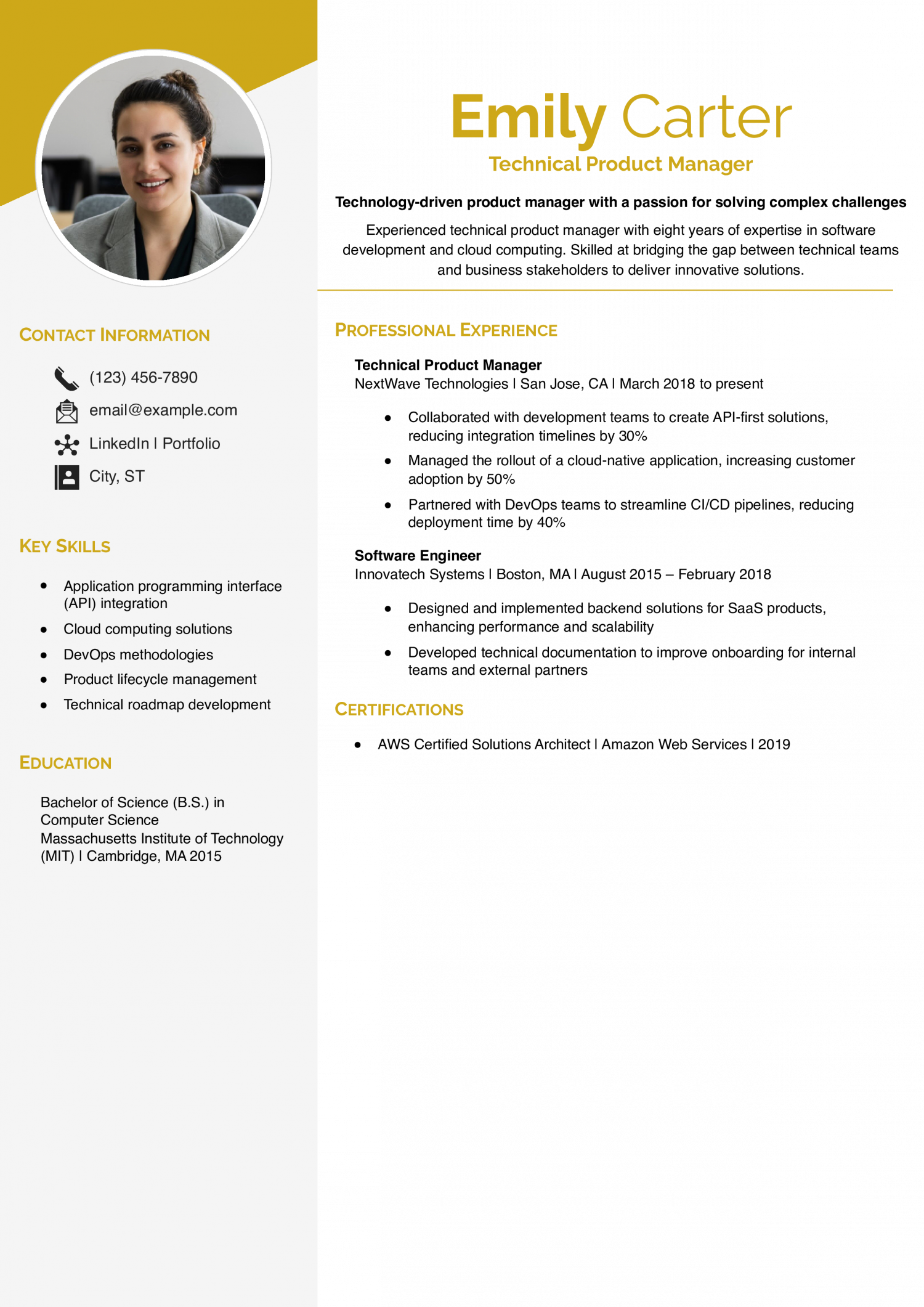 Technical Product Manager Resume Example