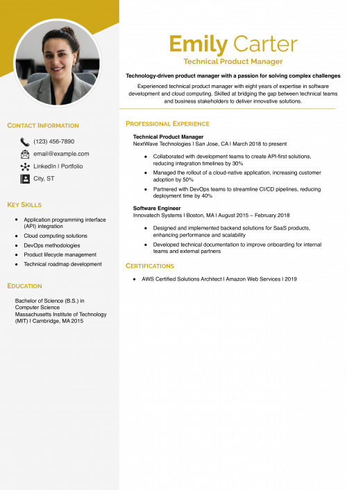 Technical Product Manager Resume Example