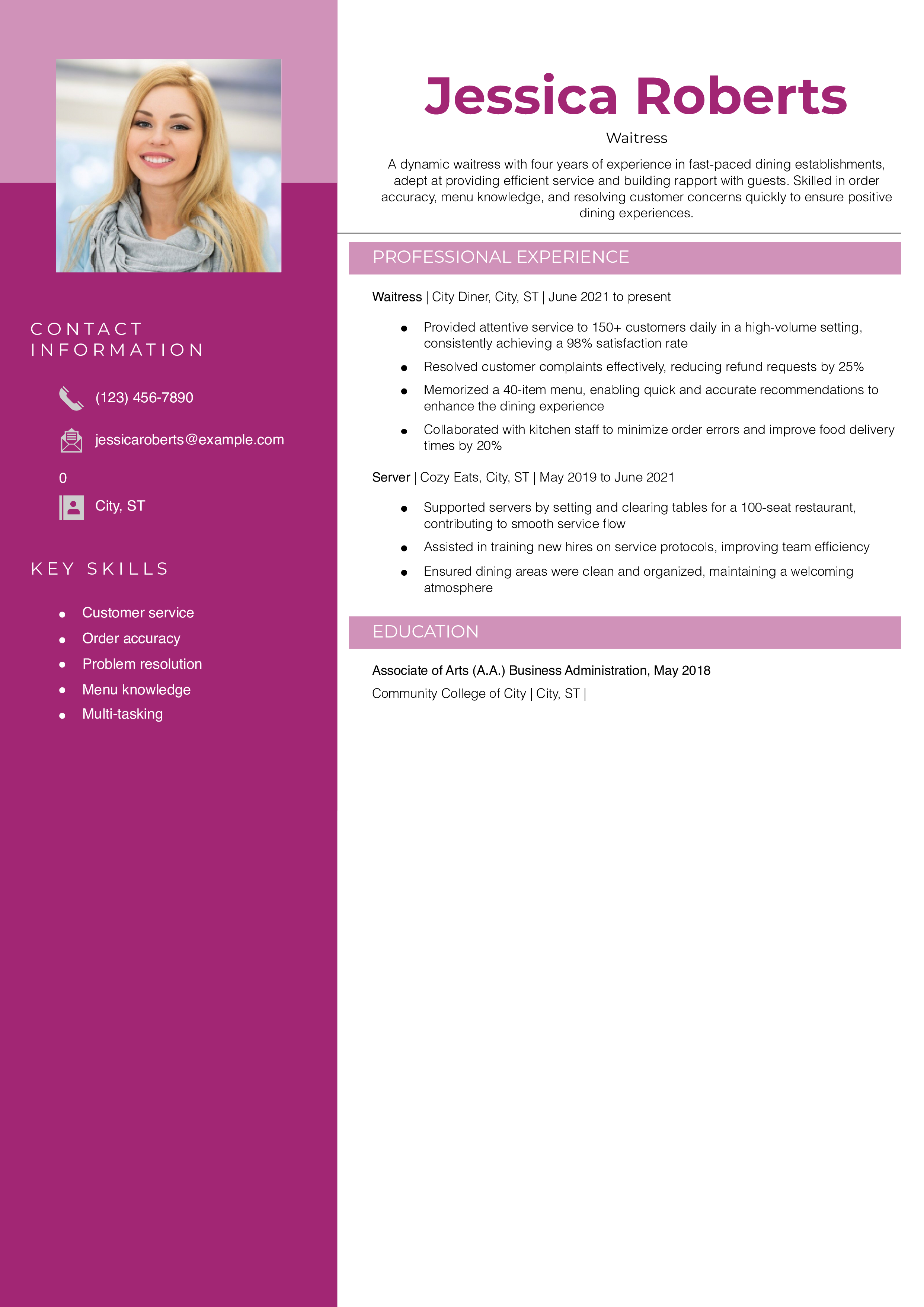 Waitress Server Resume Example