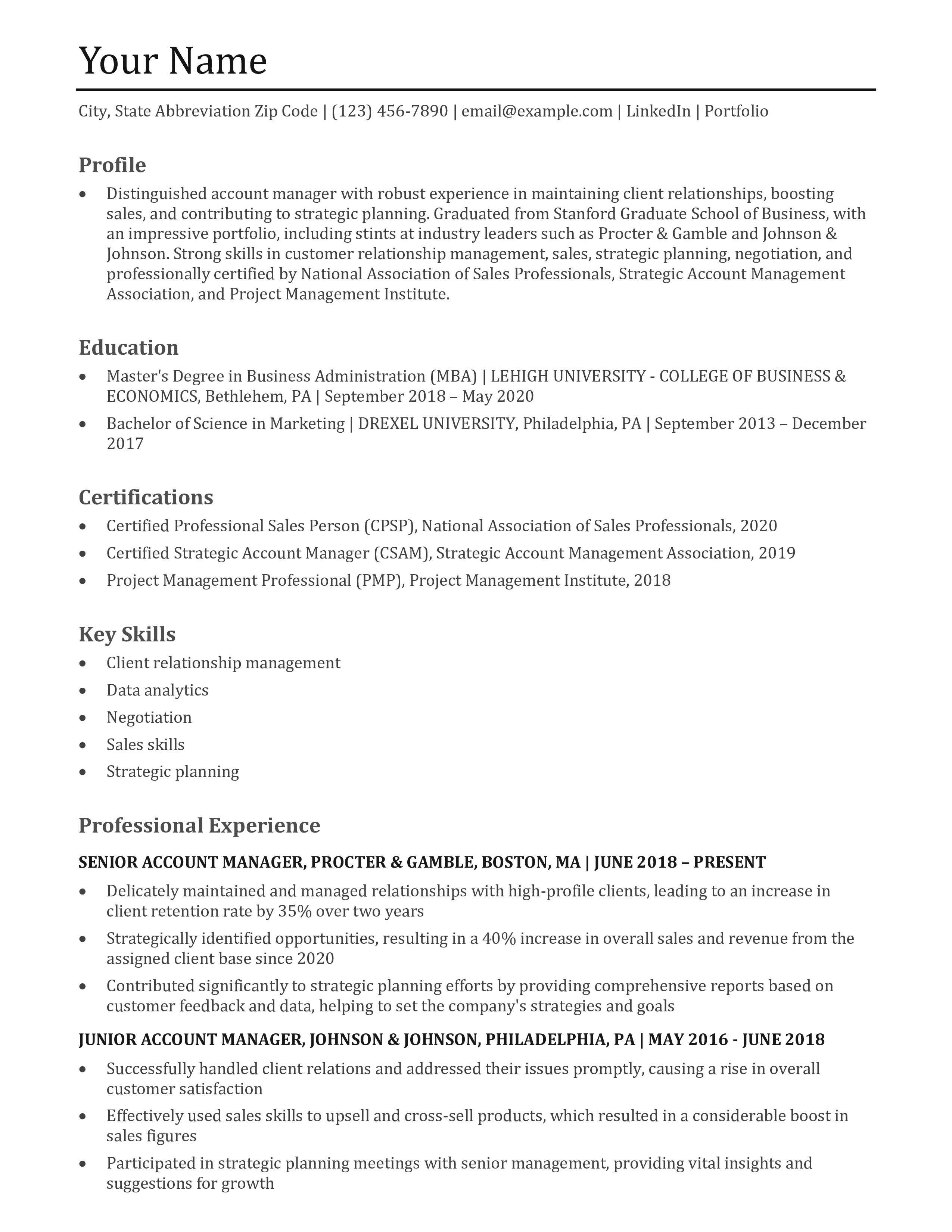 Account Manager Resume Templates and Examples