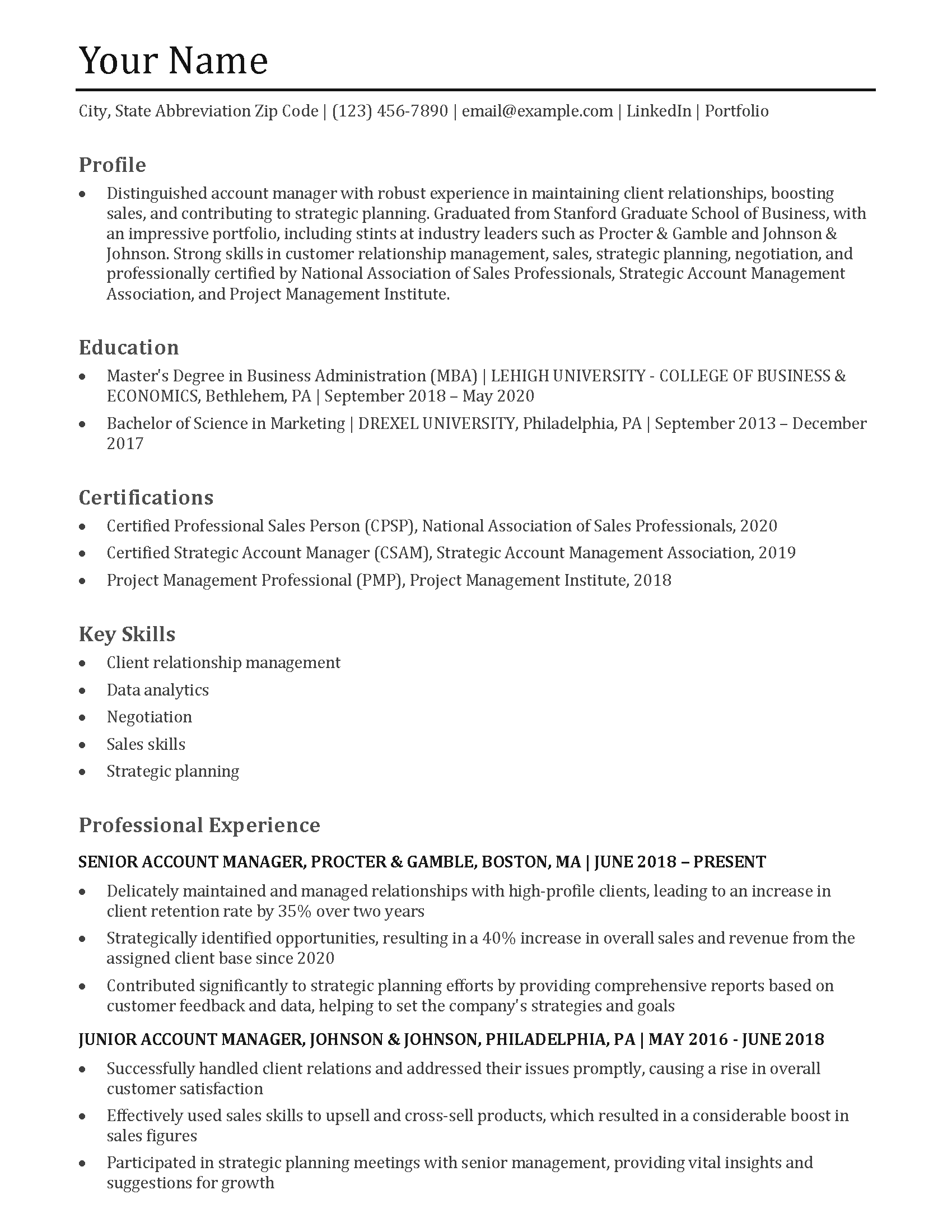 Account Manager Resume Templates and Examples