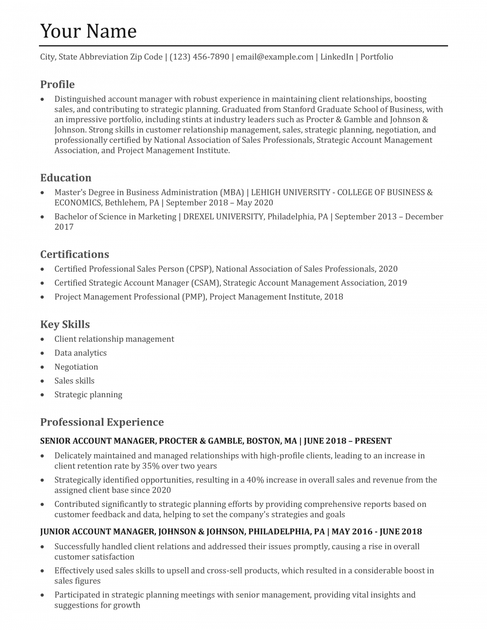 Account Manager Resume Templates and Examples