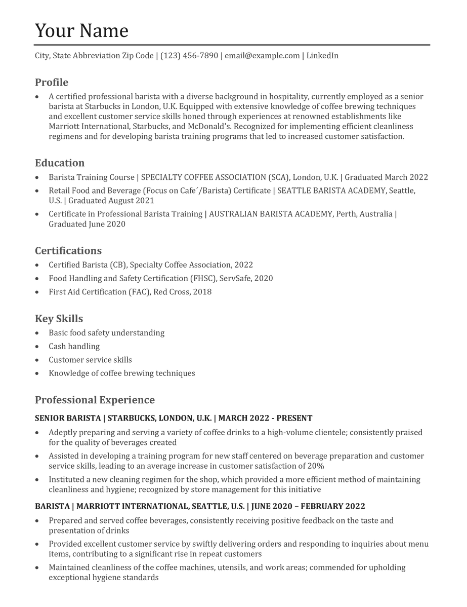 Flight Attendant Resume Templates - Barista Resume Image 