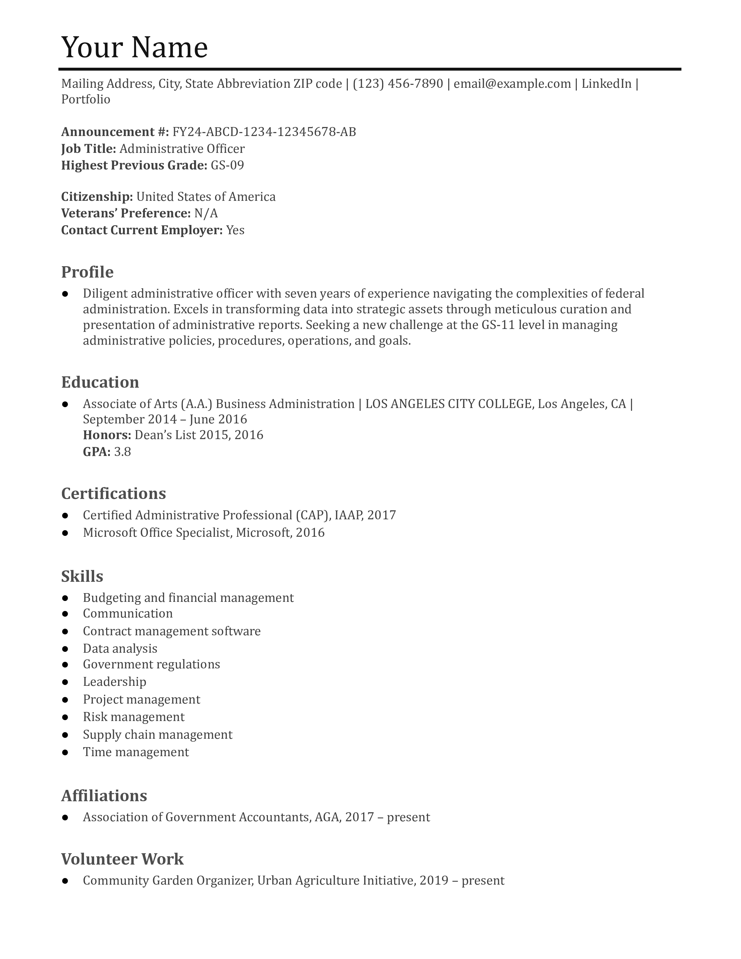 Federal Resume Templates and Examples
