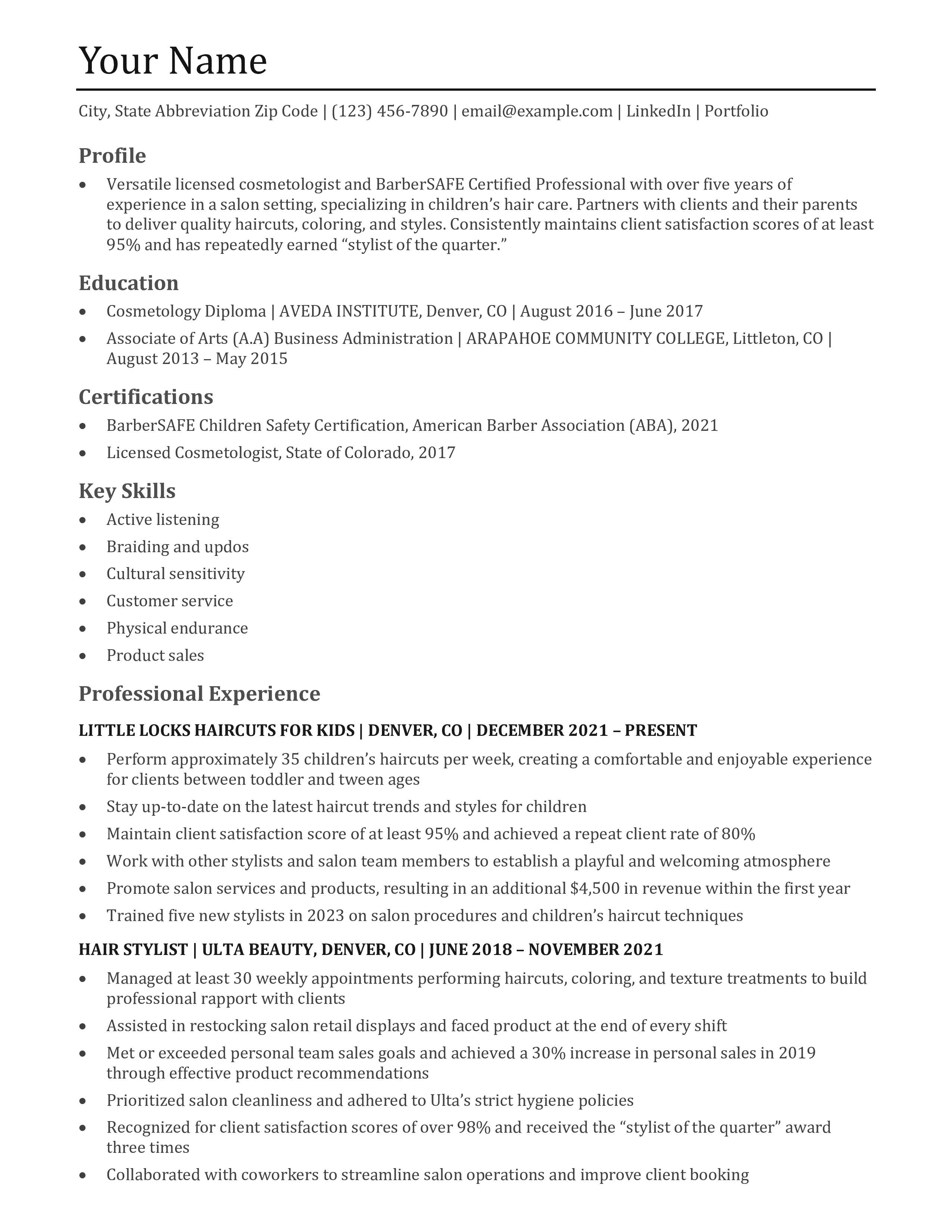 Hair Stylist Resume Templates and Examples