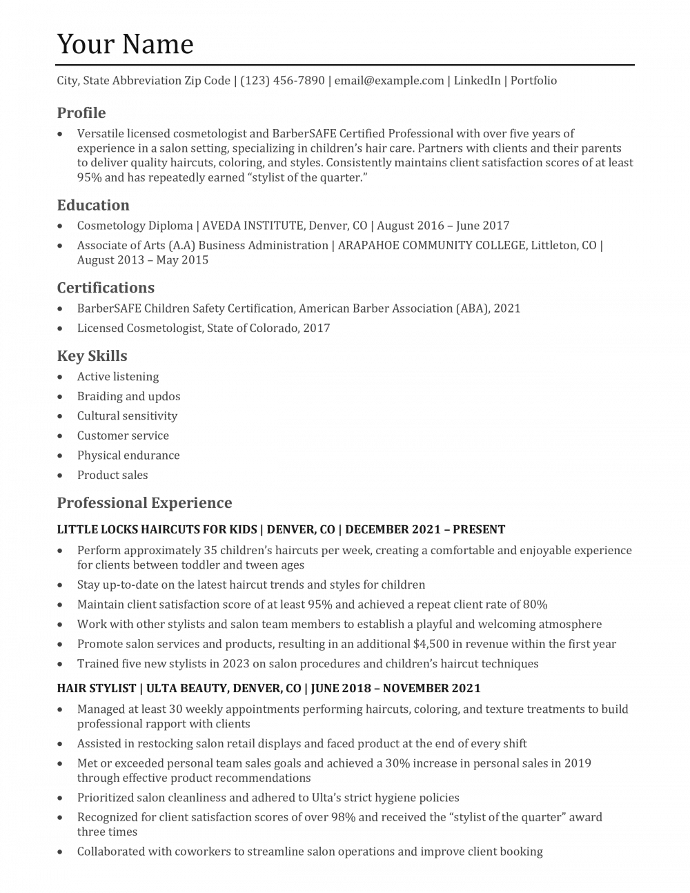 Hair Stylist Resume Templates and Examples