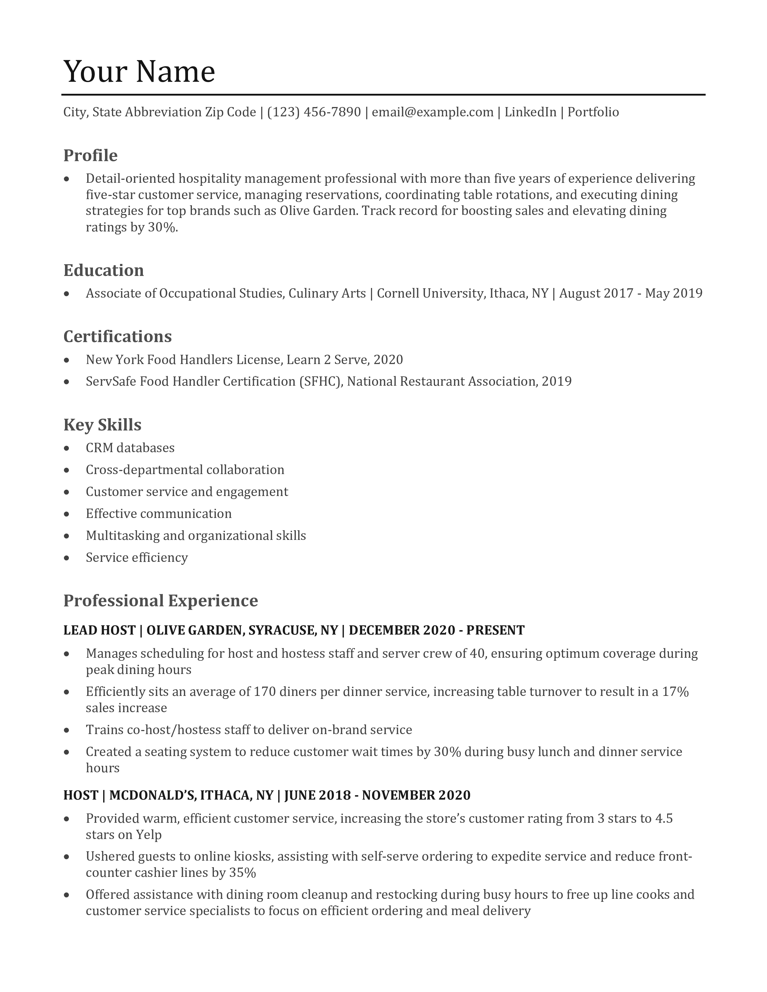Host and Hostess Resume Templates and Examples