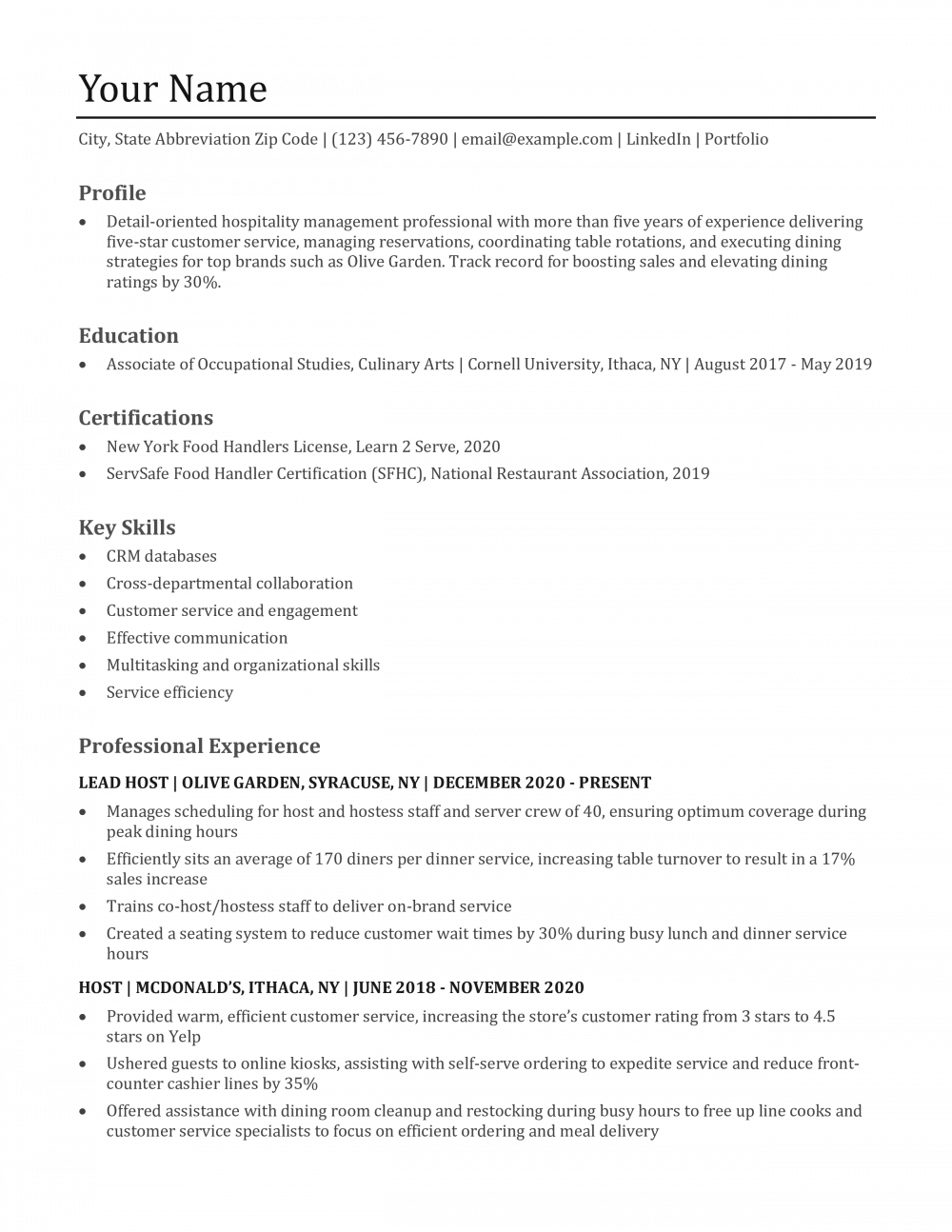 Host and Hostess Resume Templates and Examples
