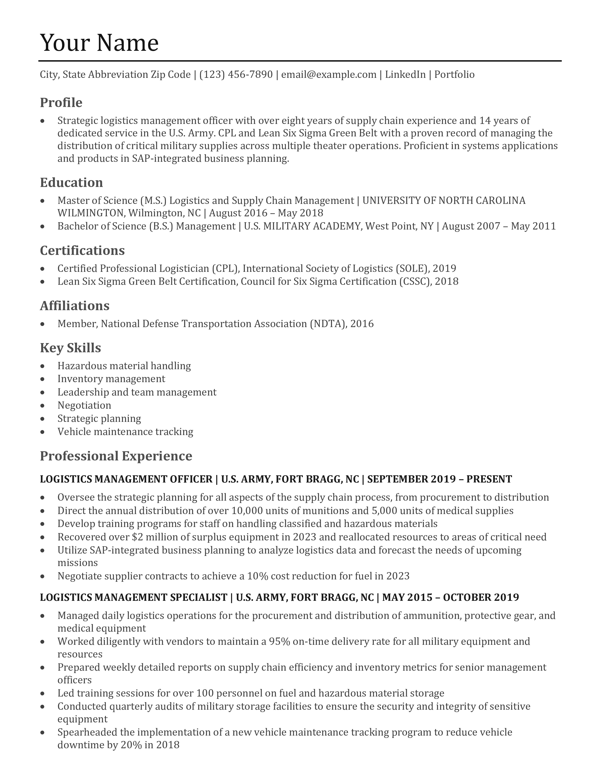 Military Resume Templates and Examples