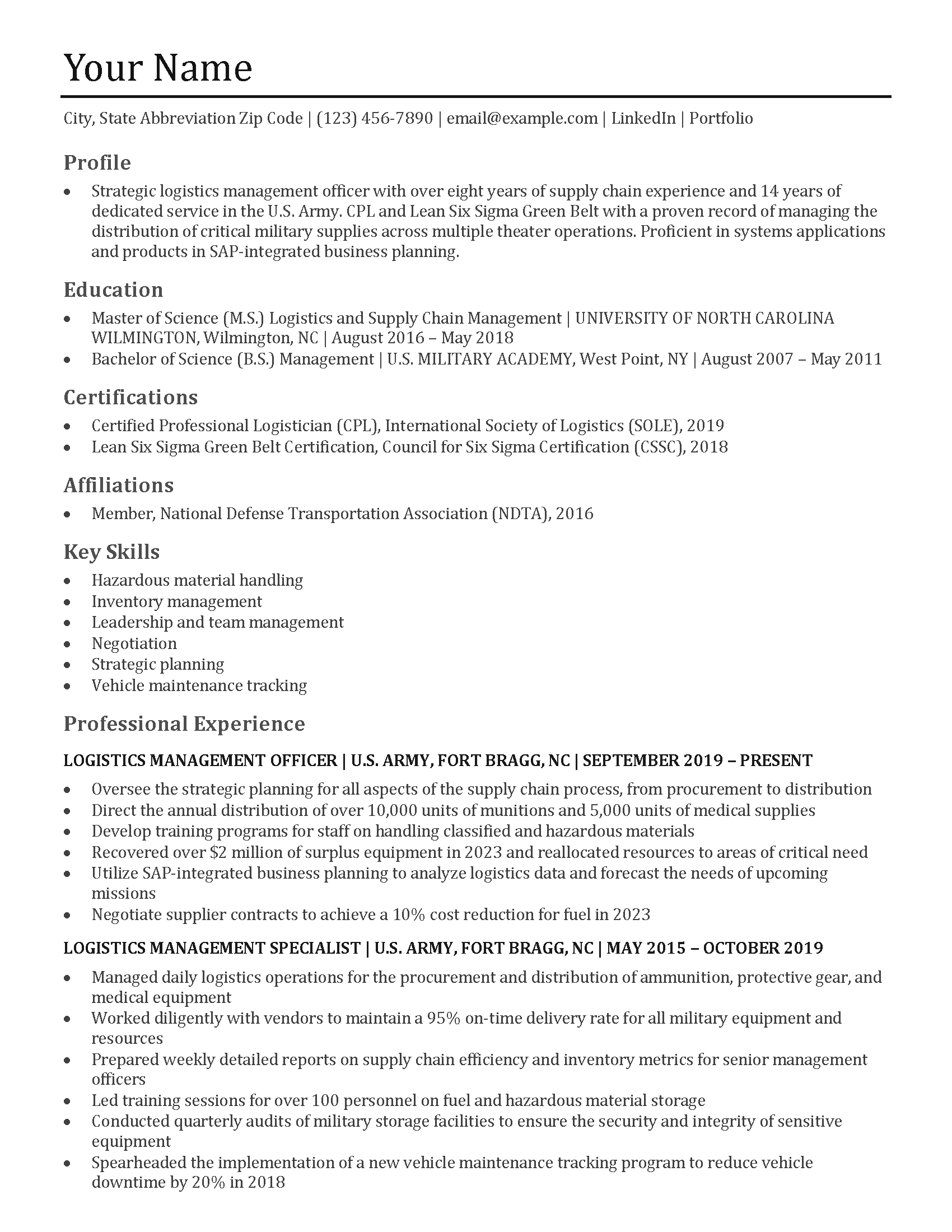 Military Resume Templates and Examples