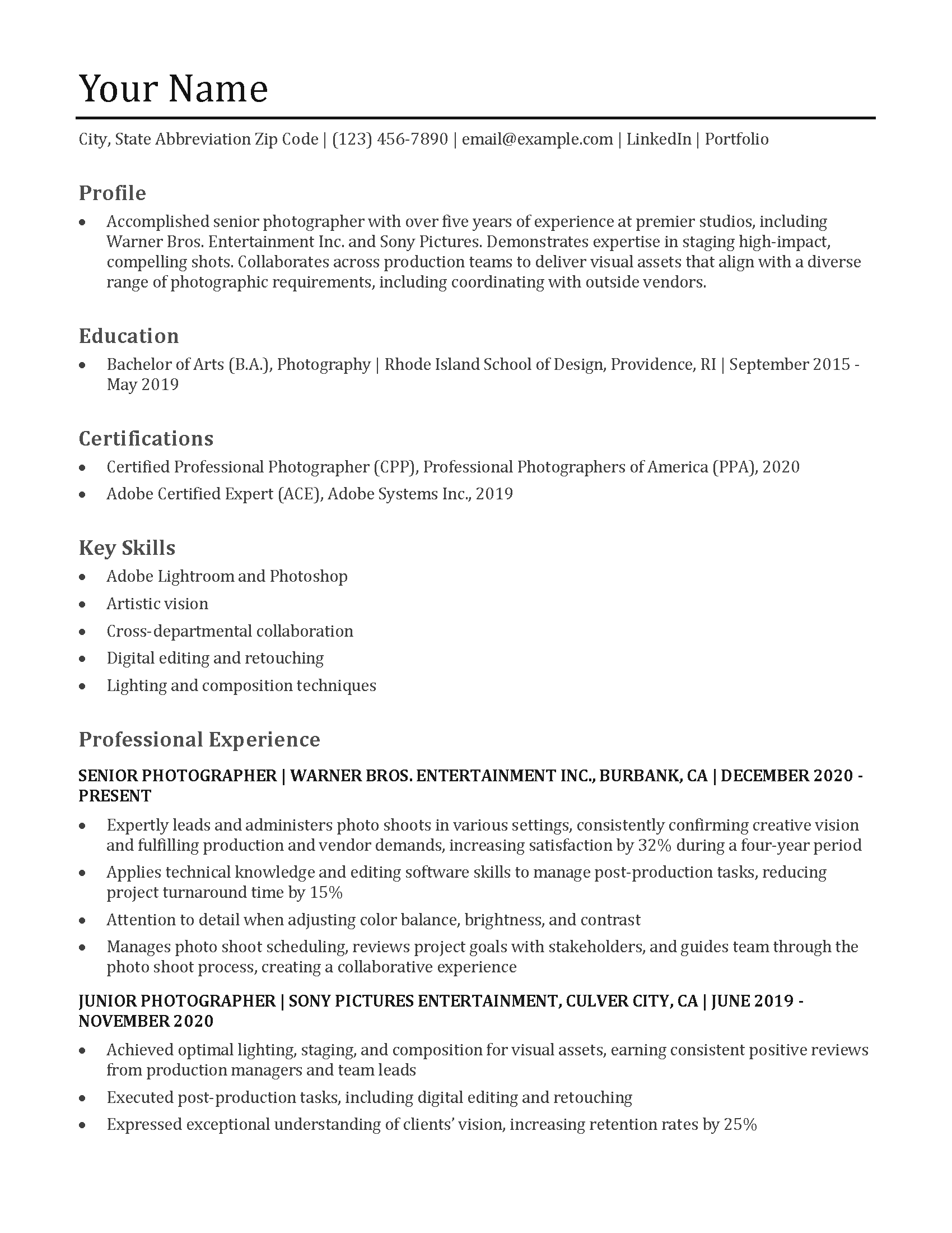 Photographer Resume Templates and - Photographer Resume Templates And Examples 