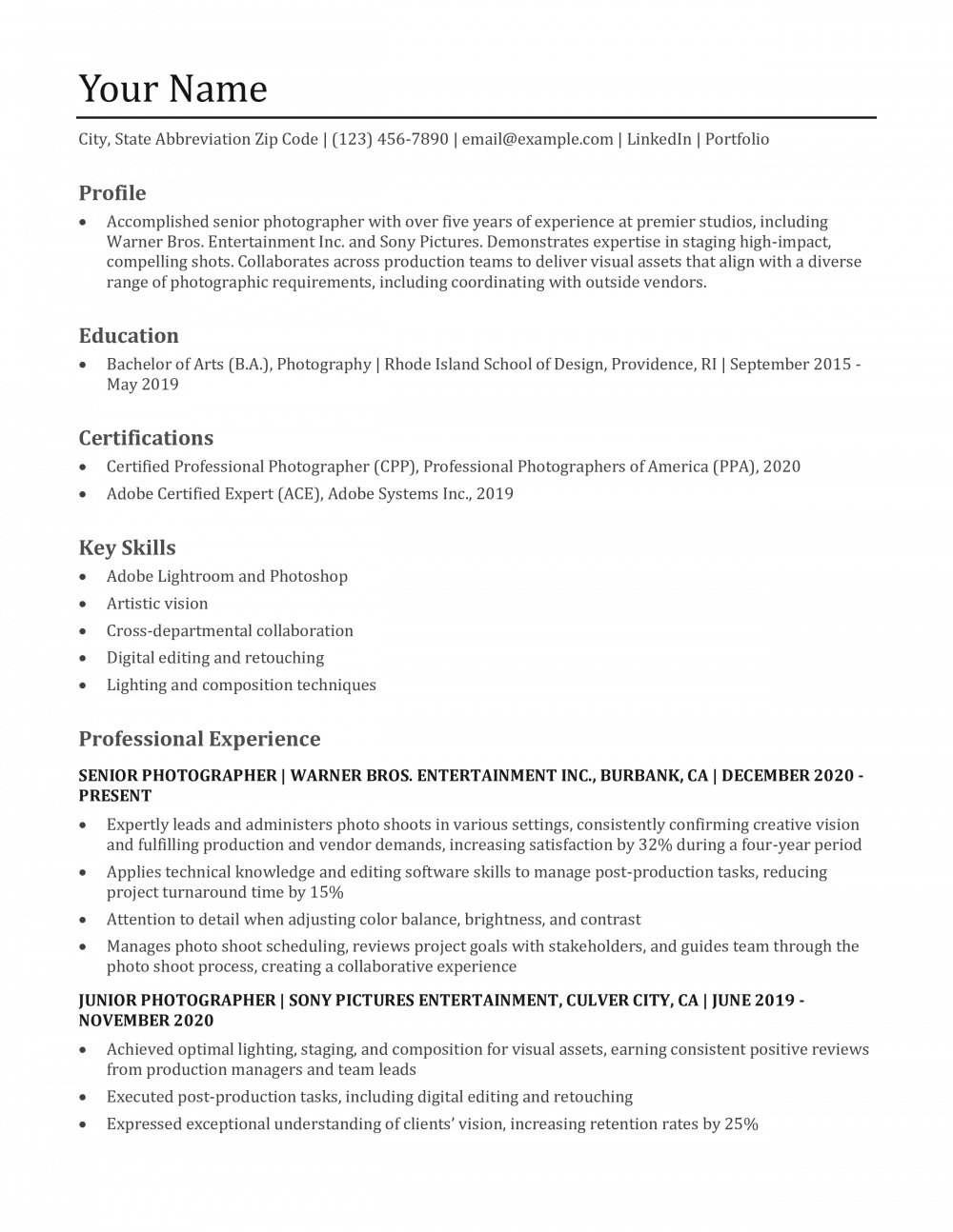 Photographer Resume Templates and Examples