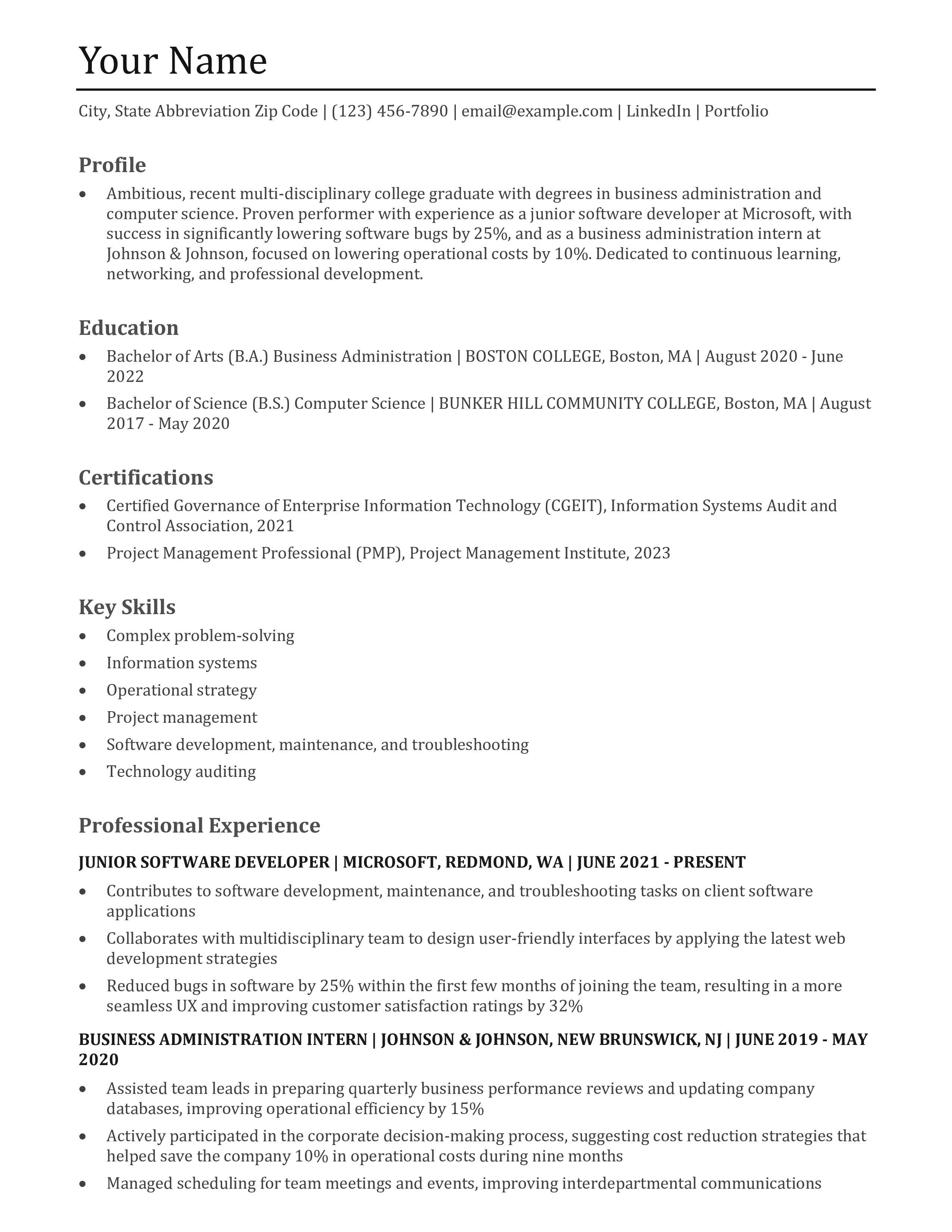 Recent College Graduate Resume Template and Examples