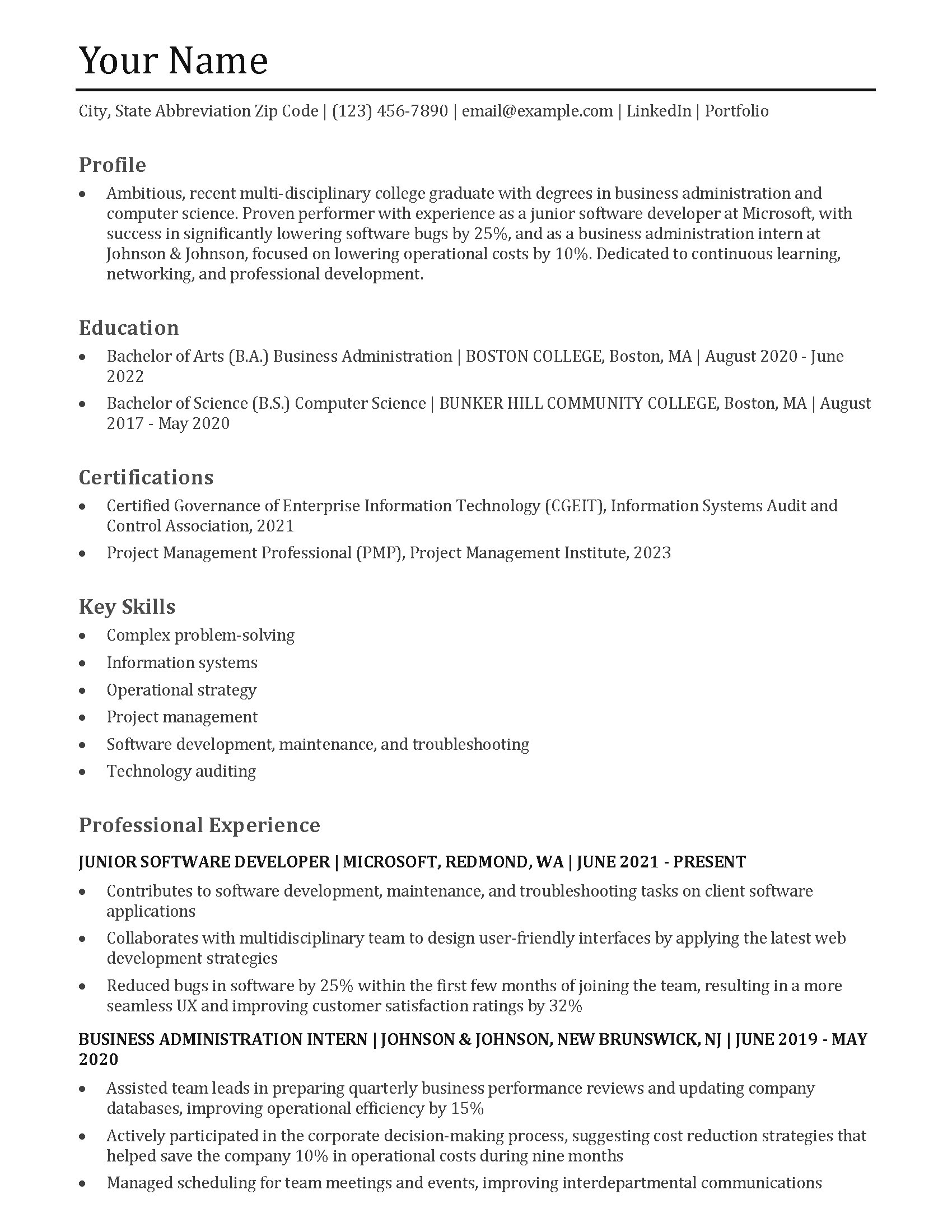 Recent College Graduate Resume Template and Examples