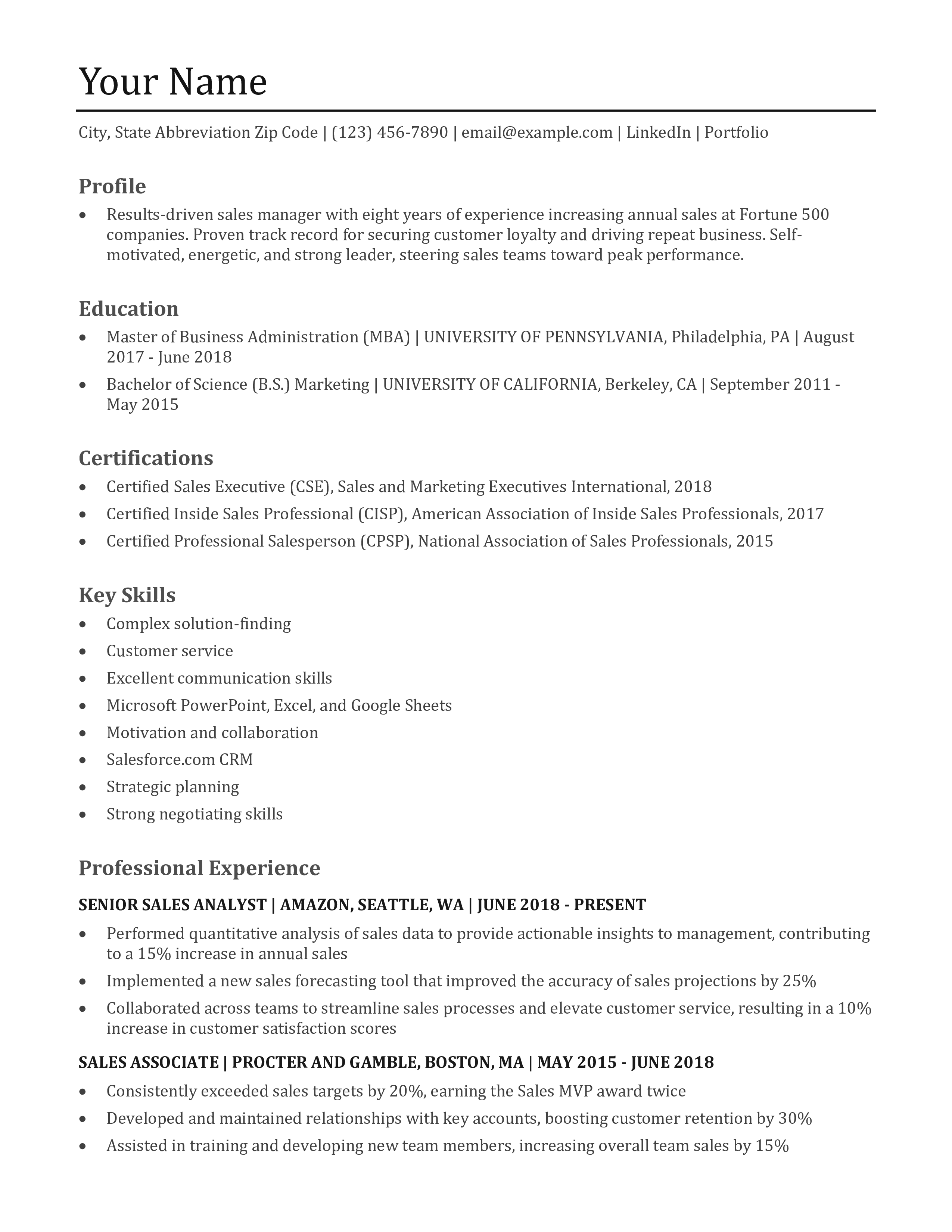 Sales Manager Resume Templates and Examples